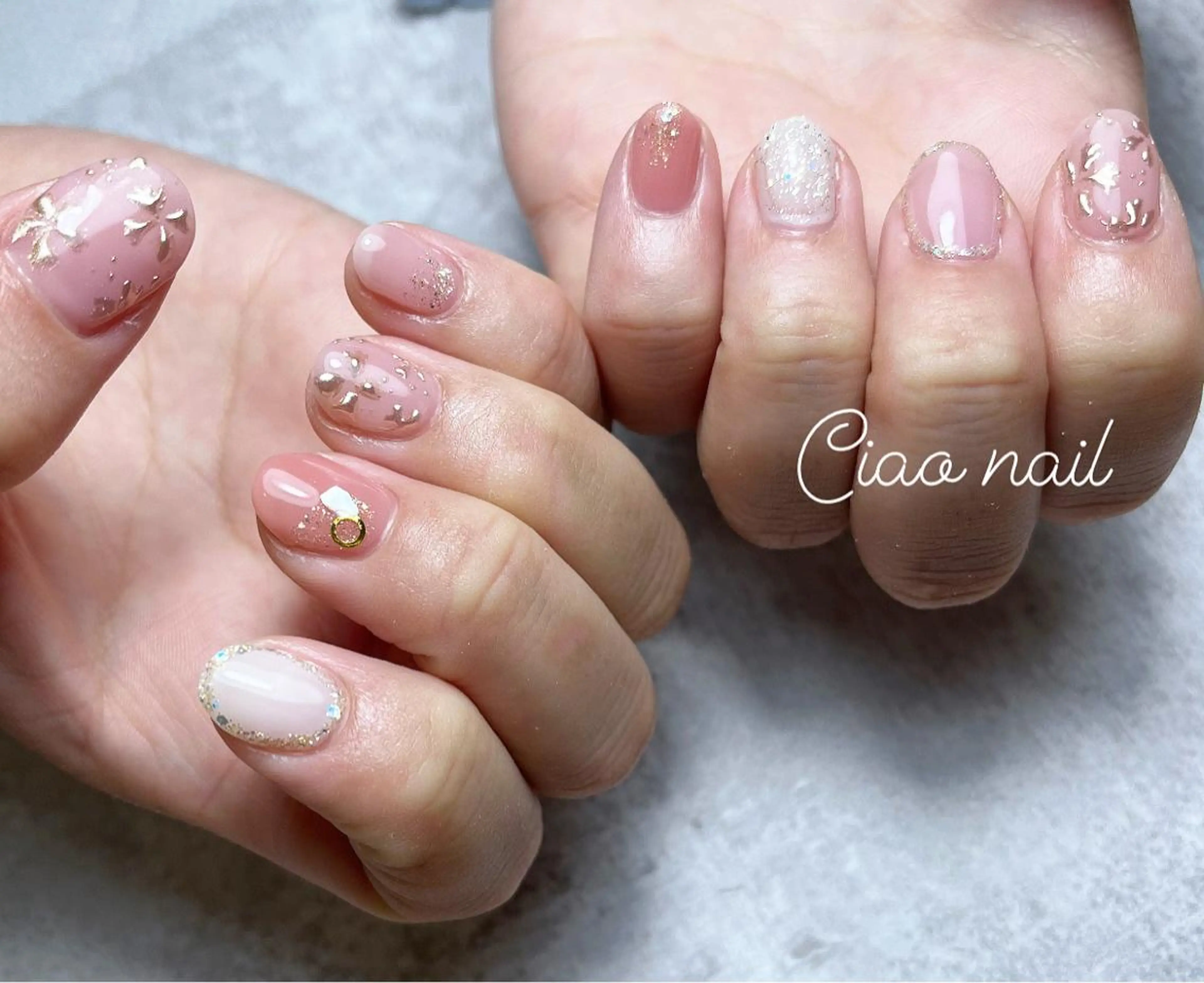 ネイル フラワーネイル ミラーネイル 春ネイル #Amin nail salonのネイルデザイン
