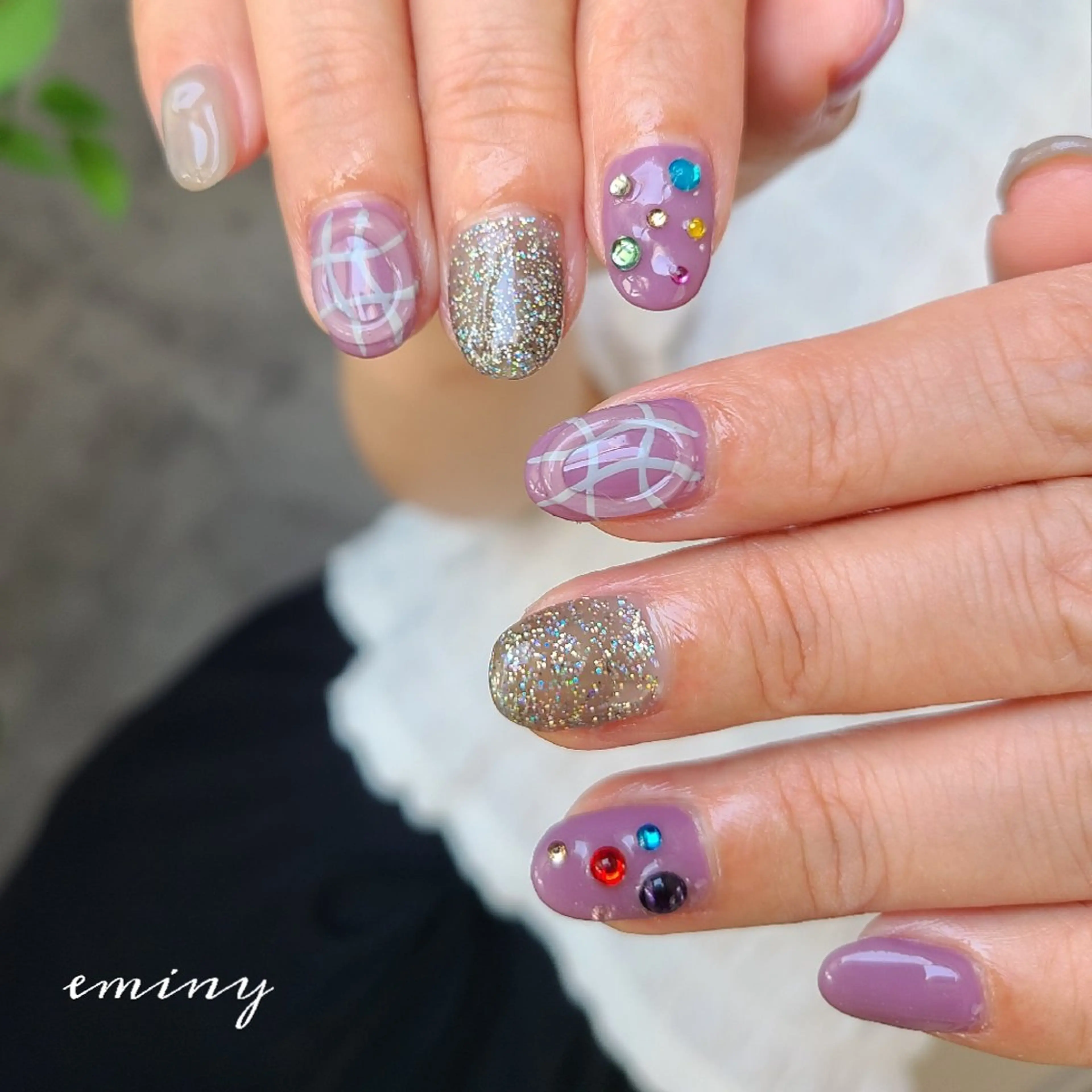 ネイル 氷ネイル・うるうるネイル ぷっくりネイル パープル ハンドネイル nail salon  eminyのネイルデザイン