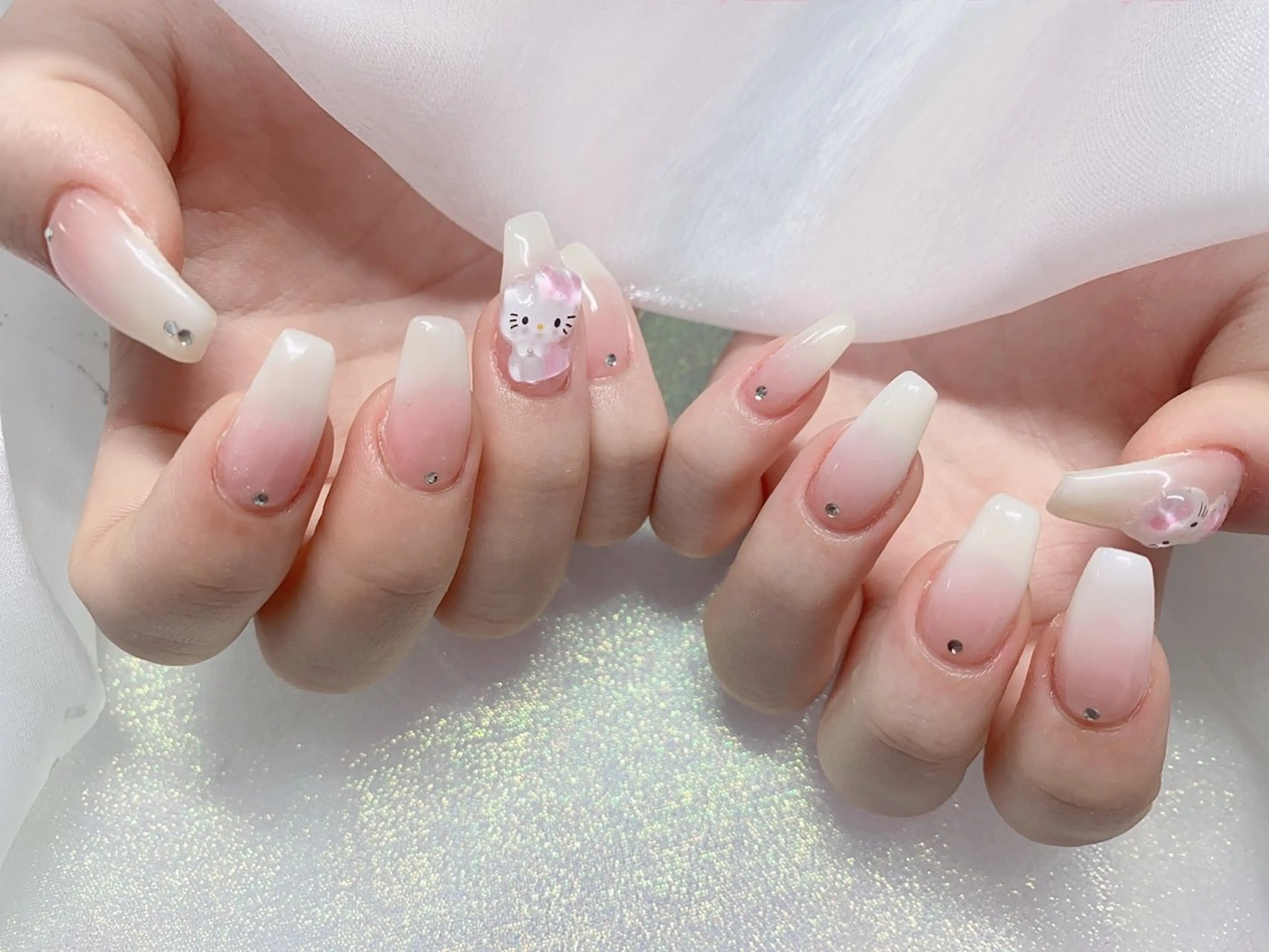 ネイル 長さ出し ジェルネイル キラキラネイル 大理石ネイル(マーブル) ニュアンスネイル Morpho nailのネイルデザイン
