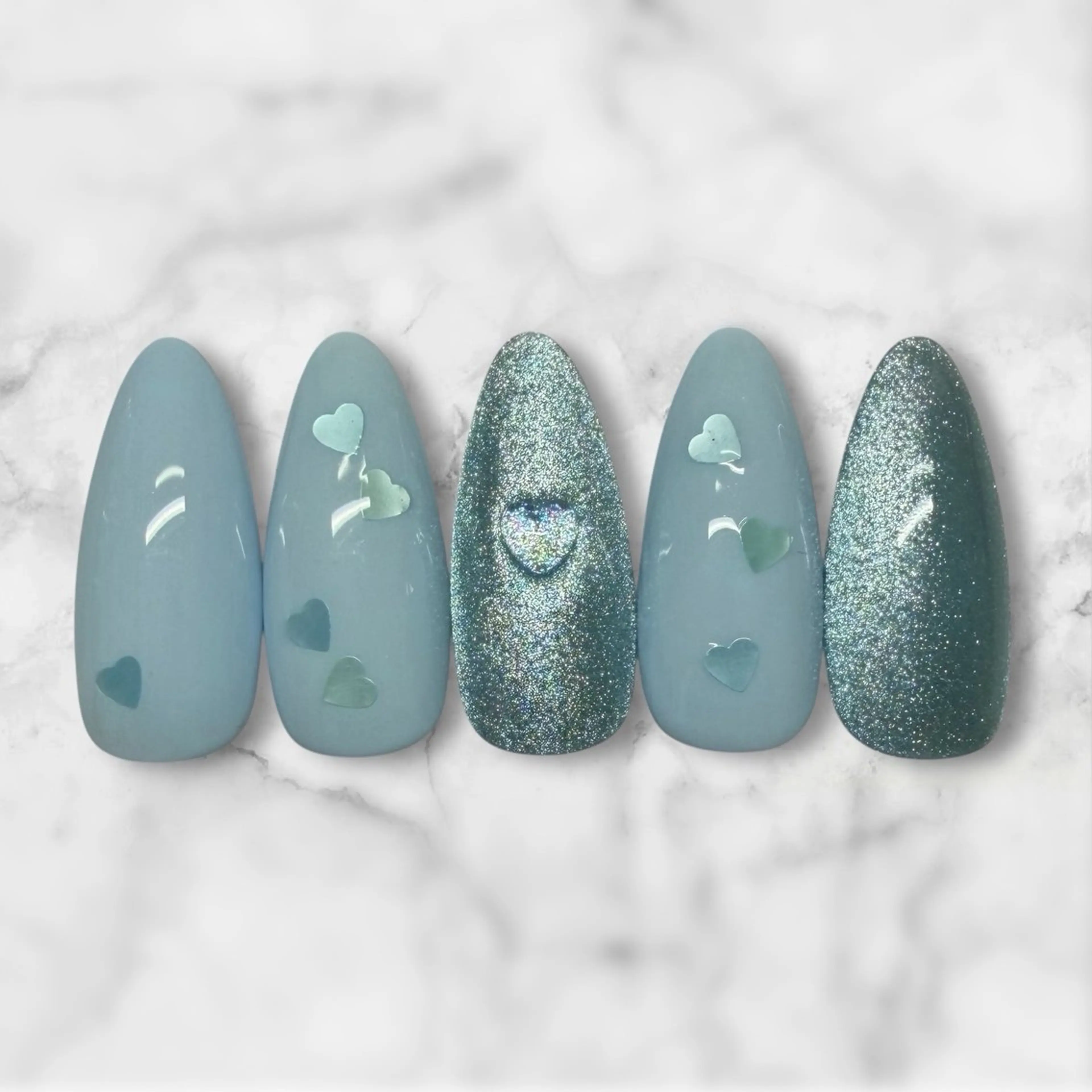 ネイル ブルー ハート 春ネイル バレンタイン ハンドネイル R*NAIL .comのネイルデザイン