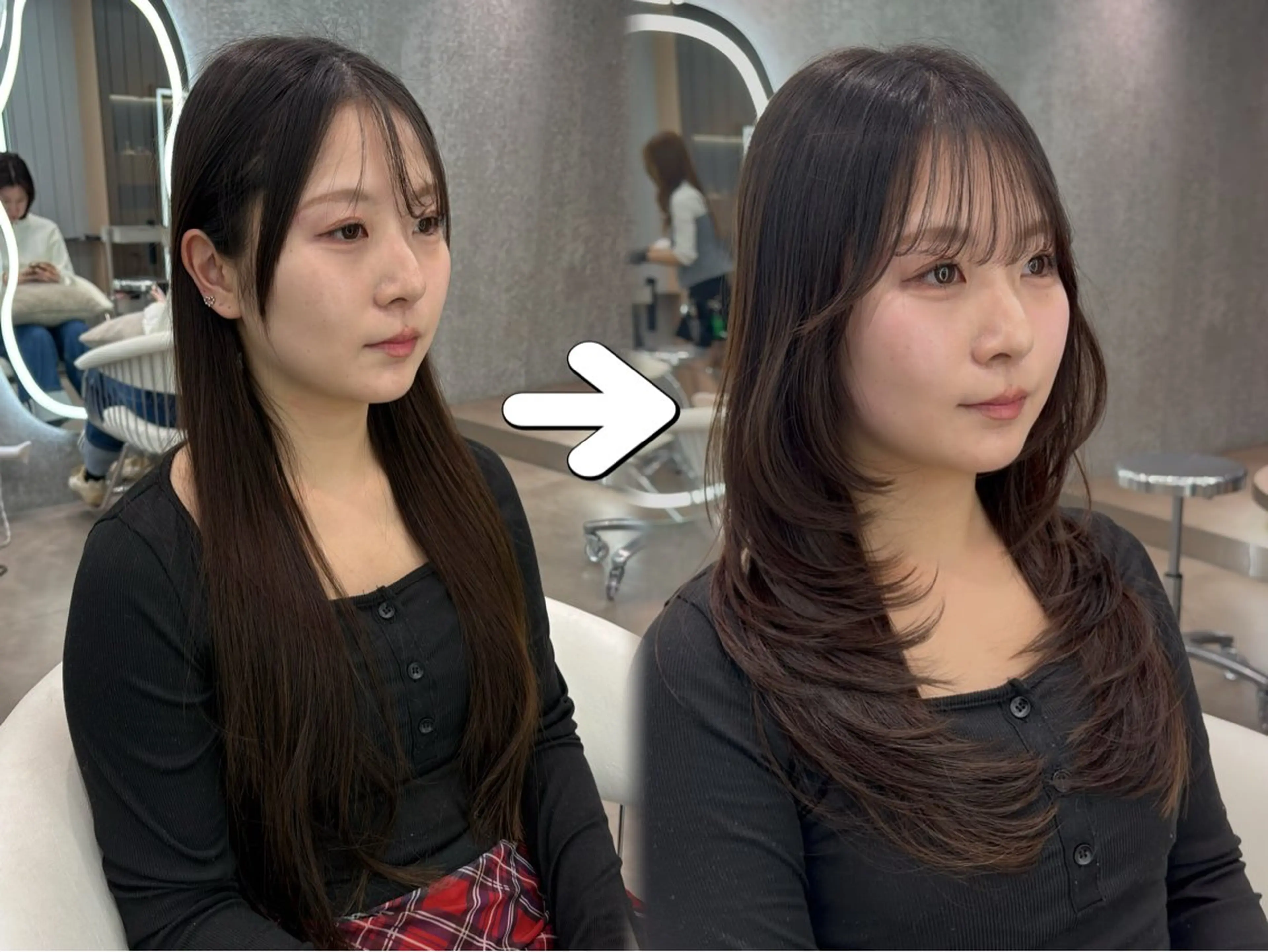 ロング ヘアアレンジ 顔まわりレイヤー 顔周りカット ハッシュカット 髪質改善 韓国風ヘア カット トリートメント ヘアセット 大宮‎🩵縮毛矯正 レイヤー　佐藤和のヘアスタイル