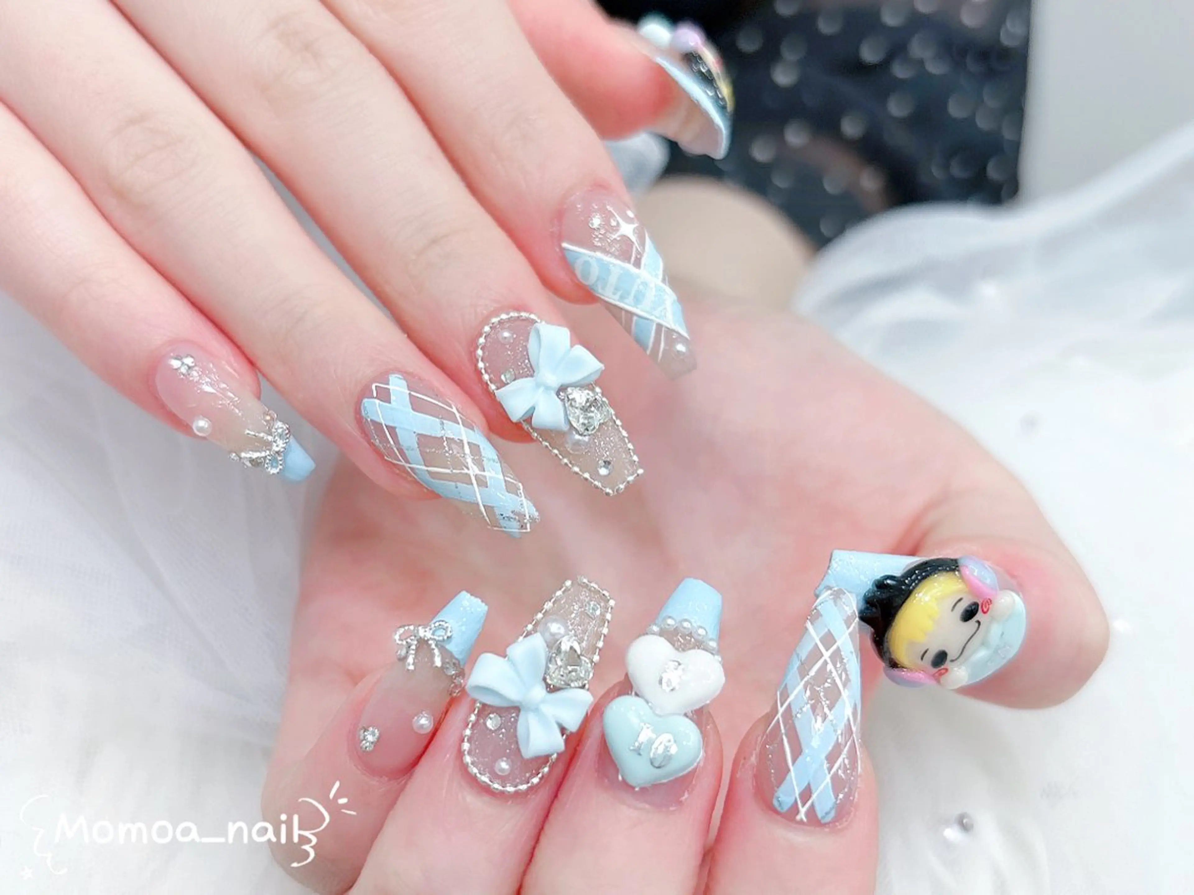 ネイル 成人式 ロングネイル マグネットネイル 大理石ネイル(マーブル) 持ち込み ハンドネイル MoMoA Nail ネイル長さ出し専門店のネイルデザイン