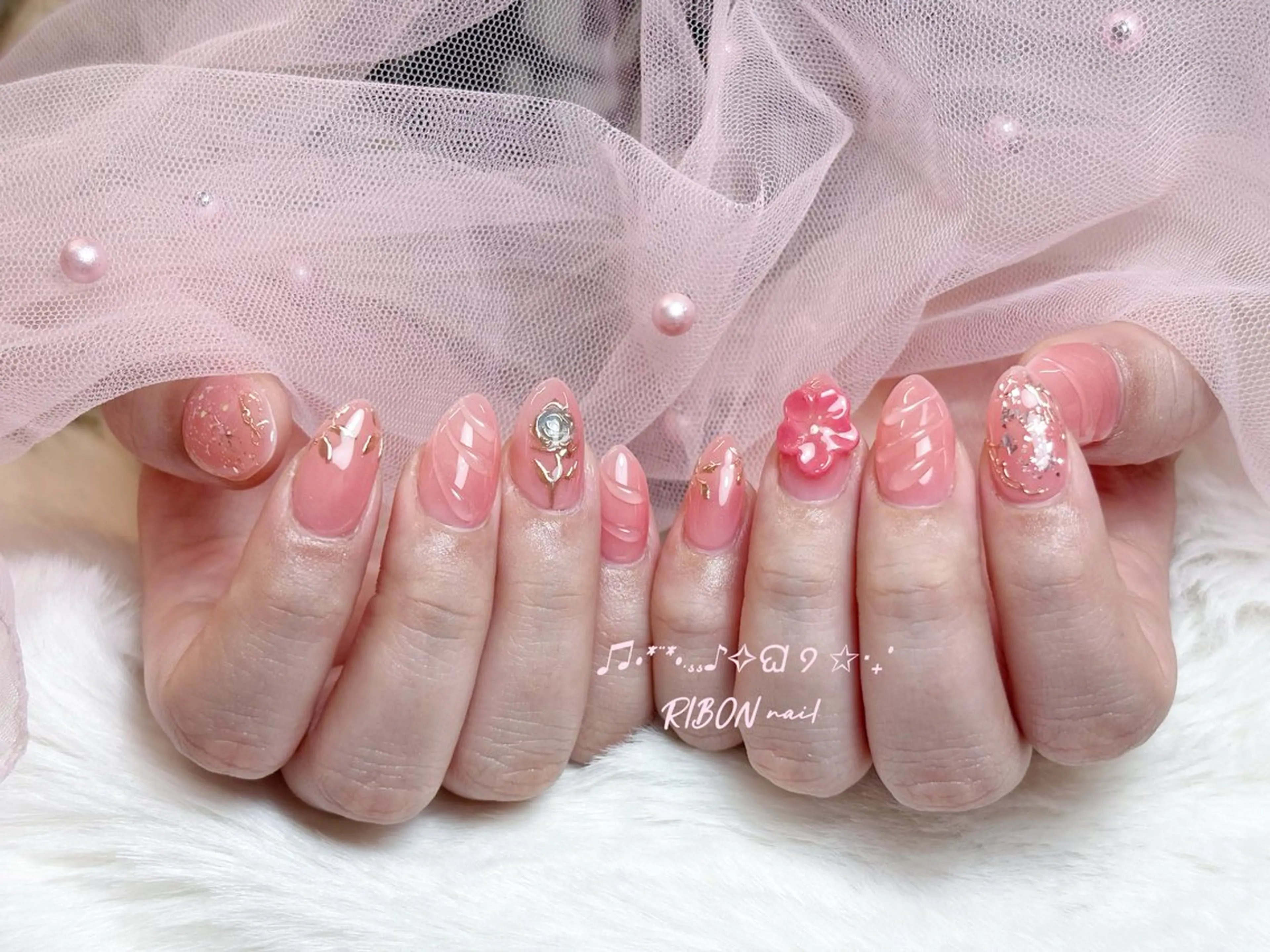 ネイル チークネイル 長さ出し フレンチネイル ジェルネイル グラデーション ハンドネイル RIBON nail salonのネイルデザイン
