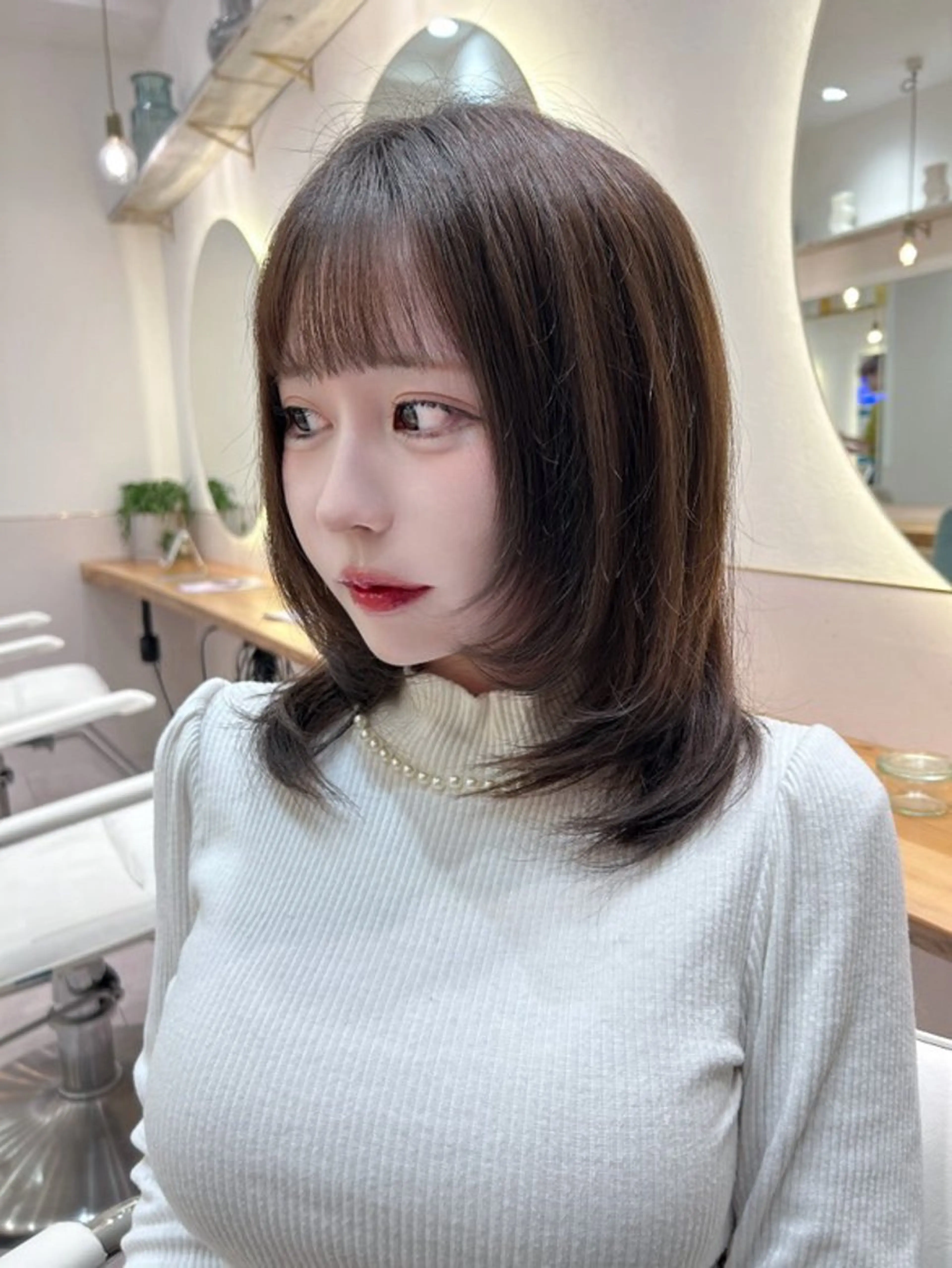 ミディアム 髪質改善 韓国風ヘア レイヤーカット ボブ/レイヤーボブ/ 髪質改善/梶川 夏季のヘアスタイル