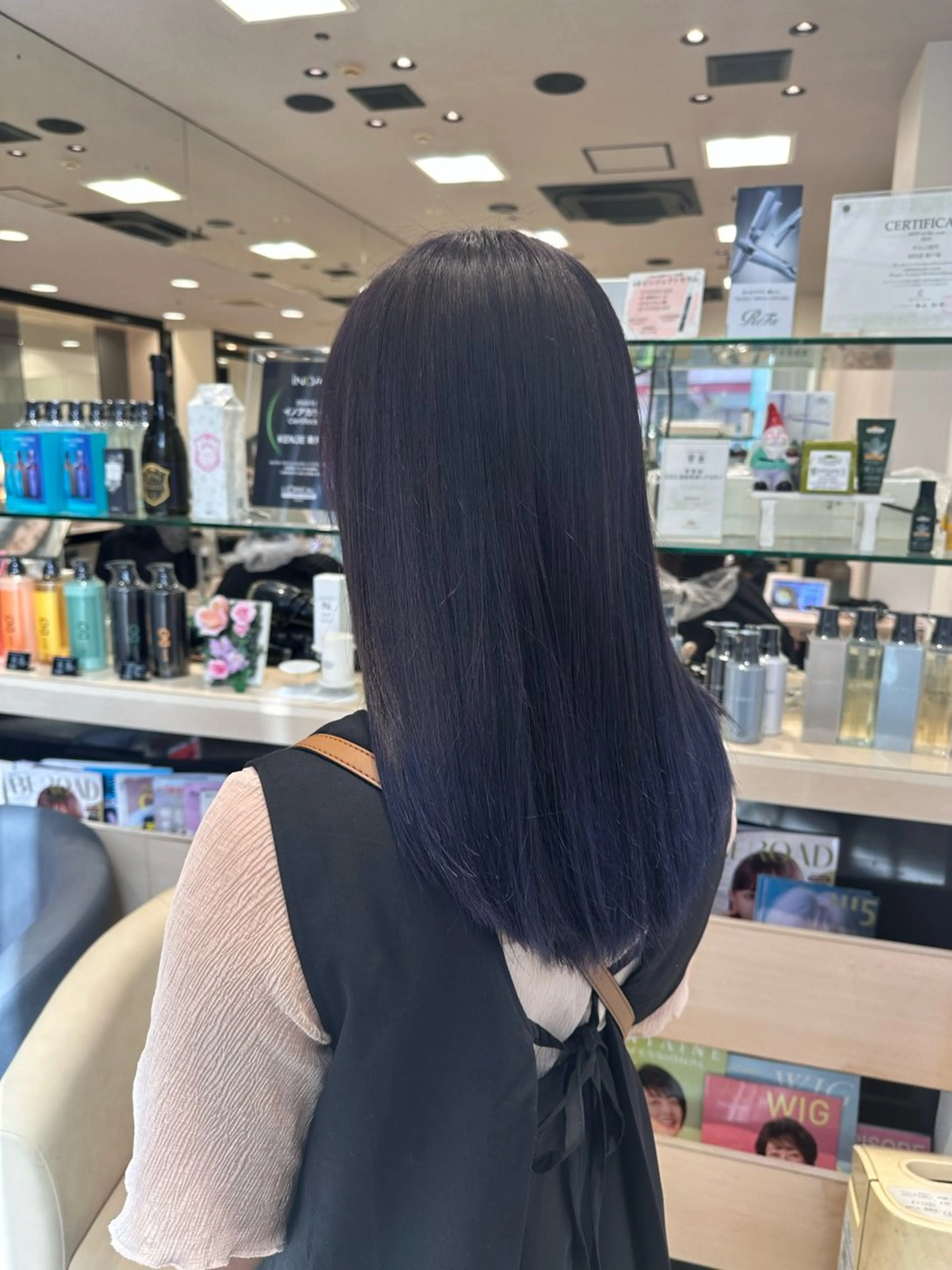 ロング カラー ブリーチ ブルーカラー ダブルカラー ブリーチなしカラー パープルカラー クロスパーマ/うる艶 カラー/Kurumiのヘアスタイル