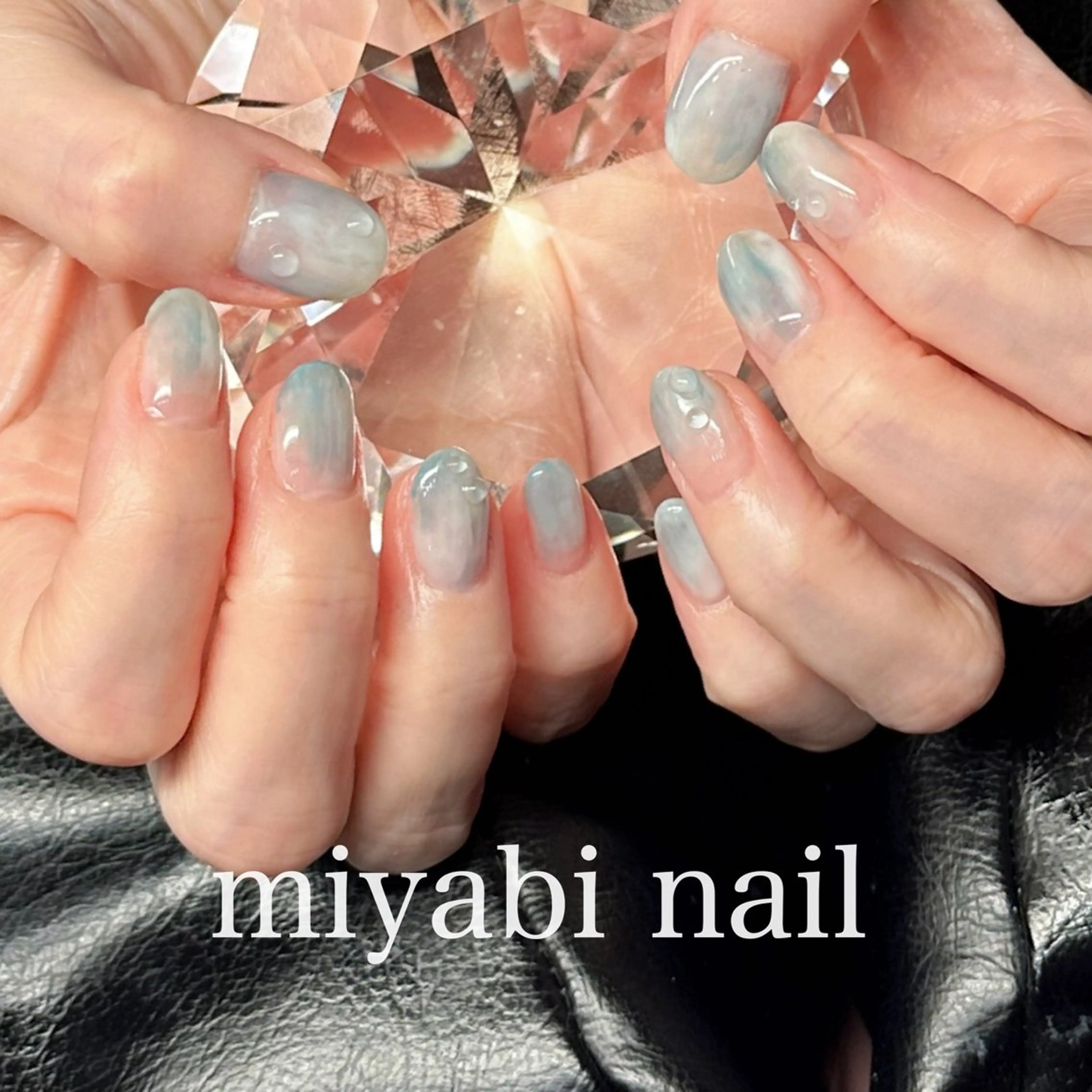 ネイル アートネイル ブルー ジェルネイル ニュアンスネイル ハンドネイル miyabi nail 桂川駅近くのネイルデザイン