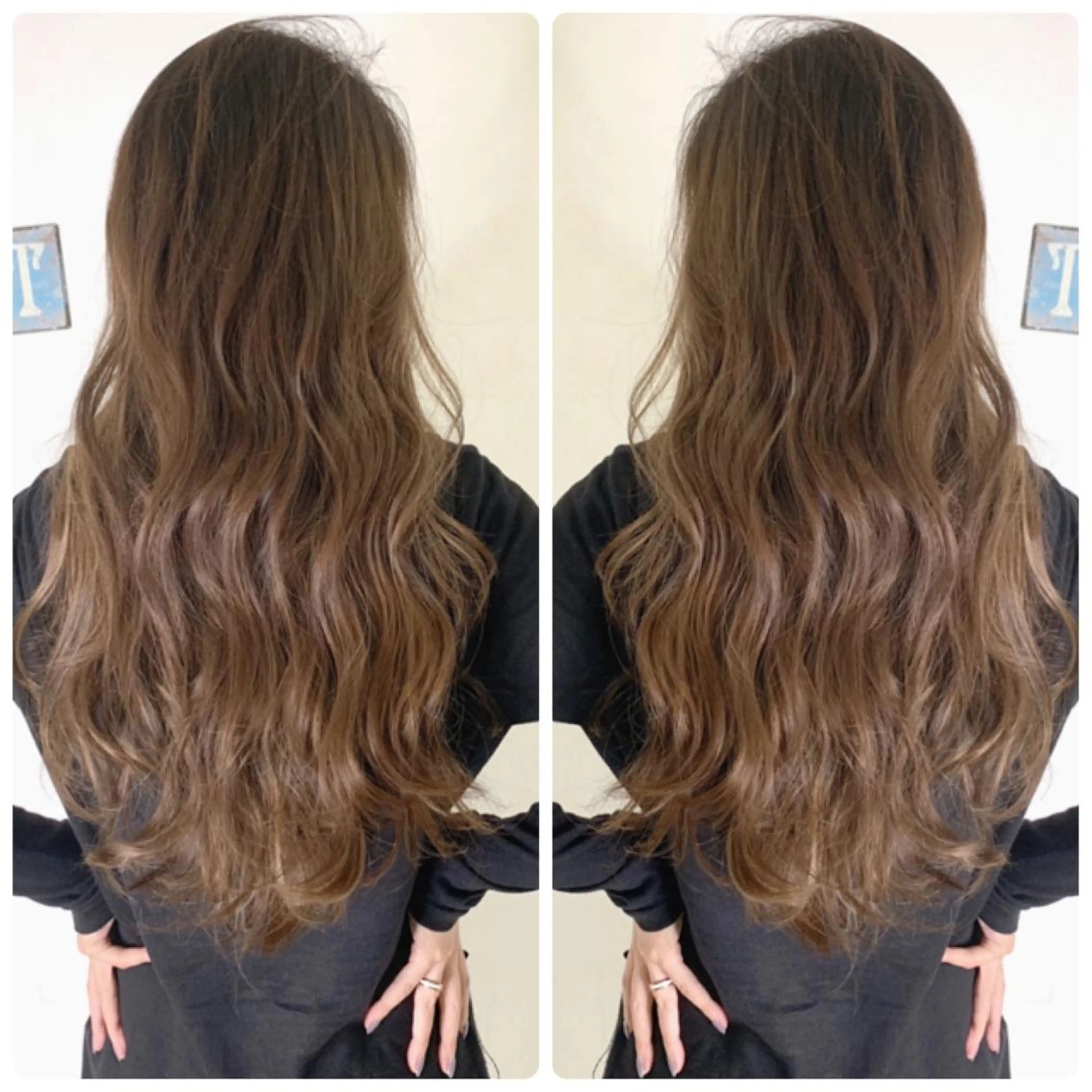 ロング カラー アッシュ バレイヤージュ ブリーチ デザインカラー グレージュ カット ヘアカラー 京都大人女性ショート 徒歩1分/秋山のヘアスタイル