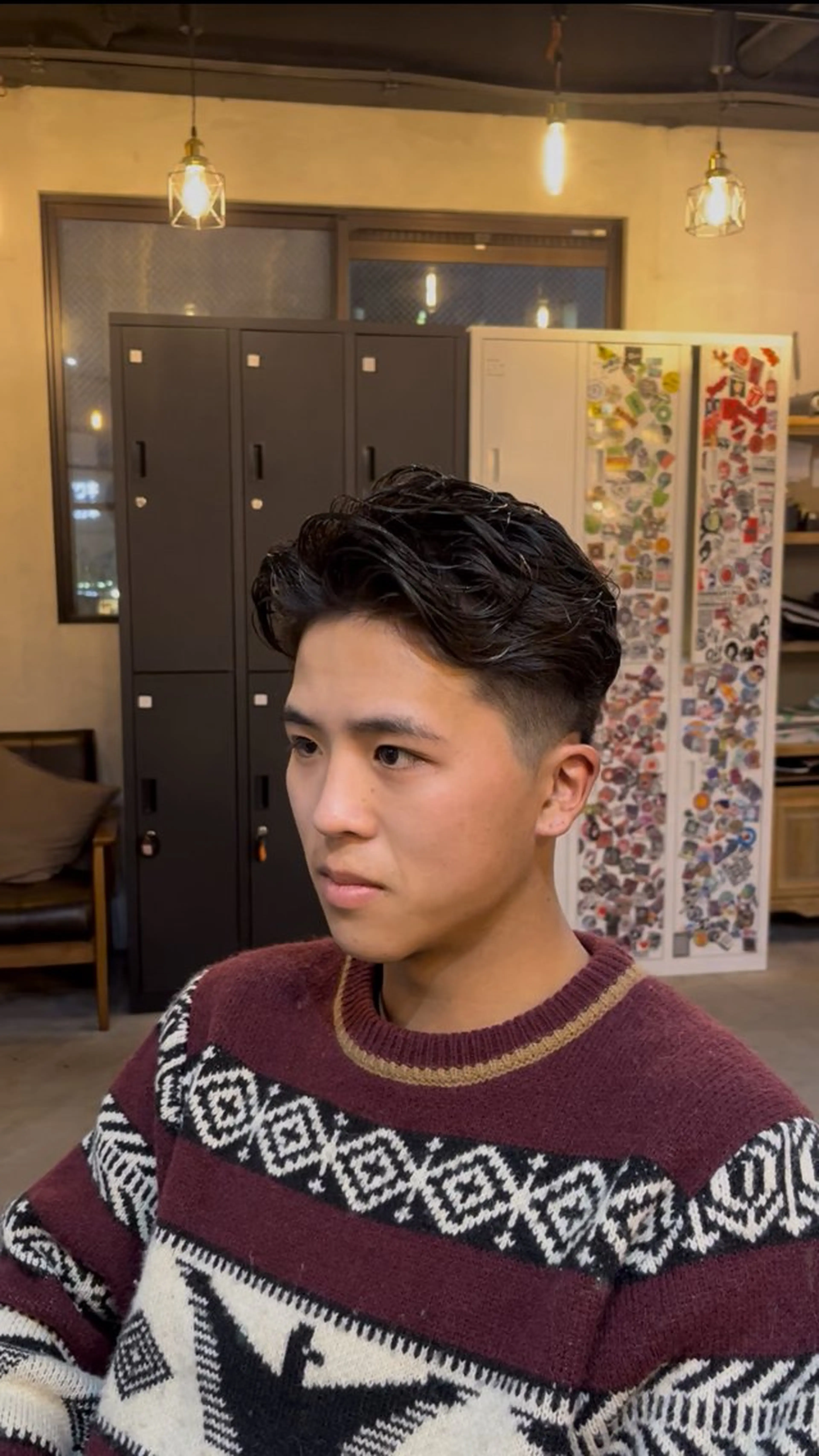 ショート パーマ メンズ フェードカット 海外風メンズ🇺🇸 💈N.Yuto💈のヘアスタイル