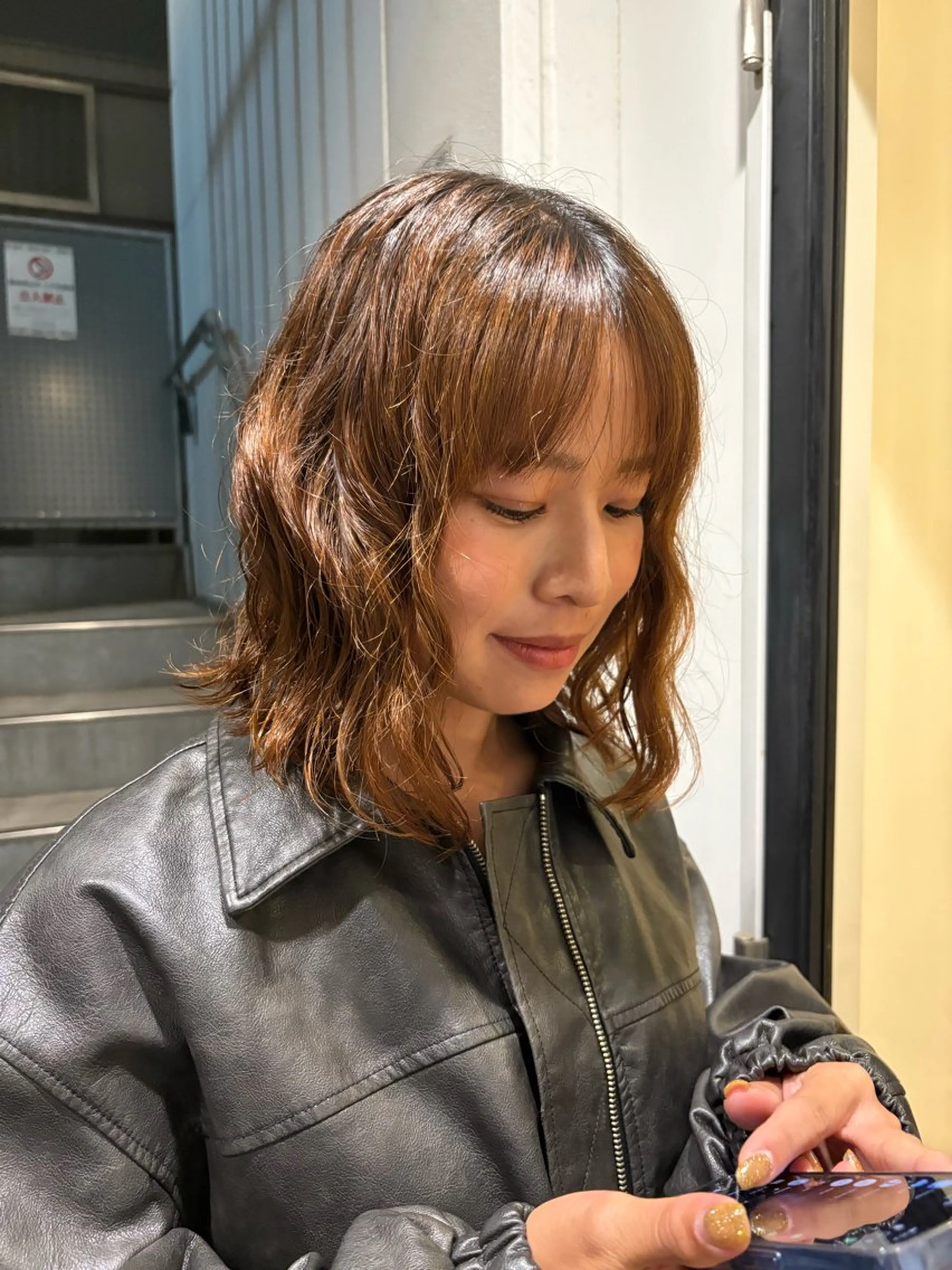 ミディアム パーマ ミディアムパーマ 桃崎 晏地のヘアスタイル