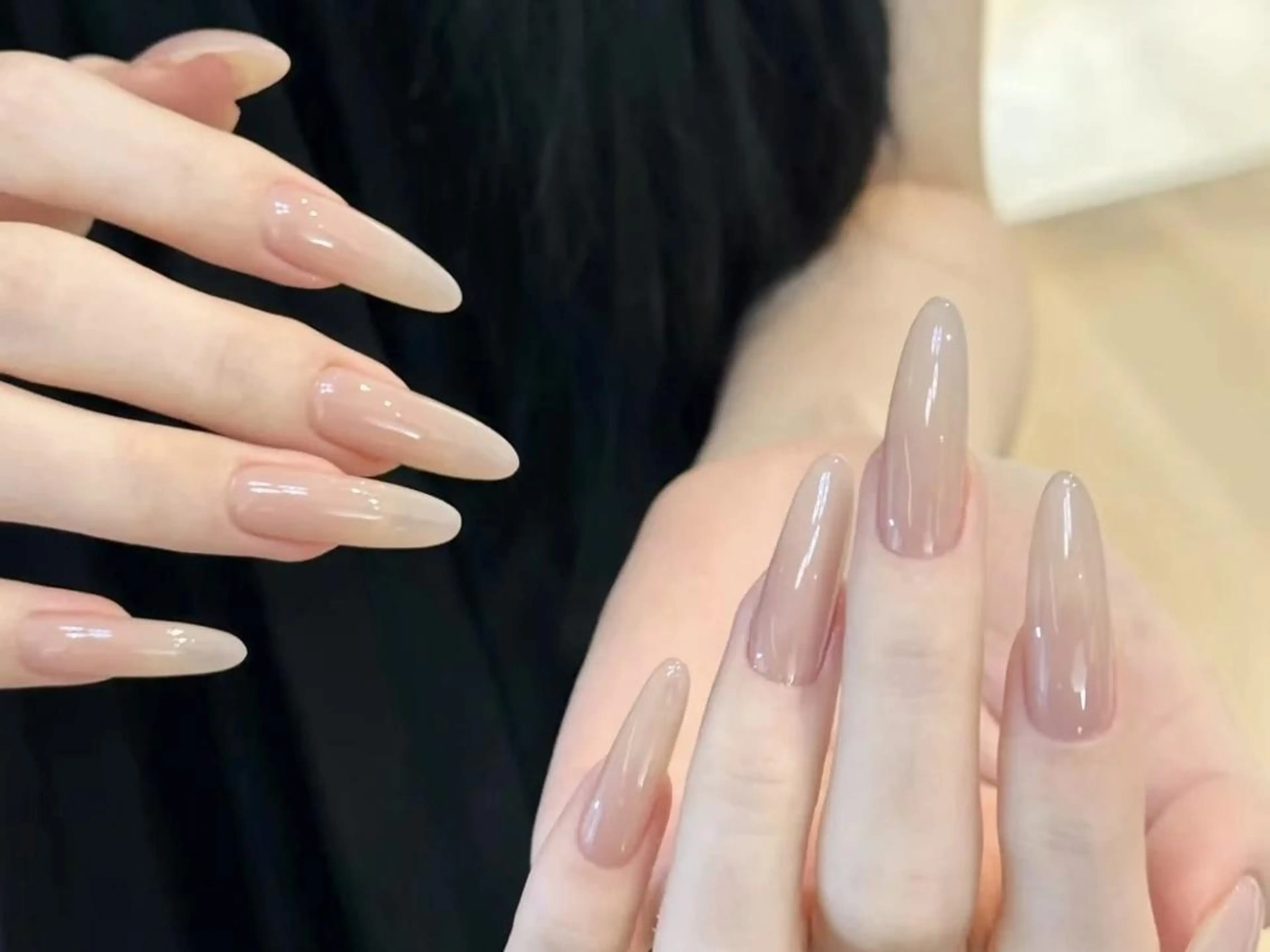 ネイル オーロラネイル チークネイル 長さ出し フットネイル フレンチネイル ハンドネイル ハンドケア yumi nailのネイルデザイン