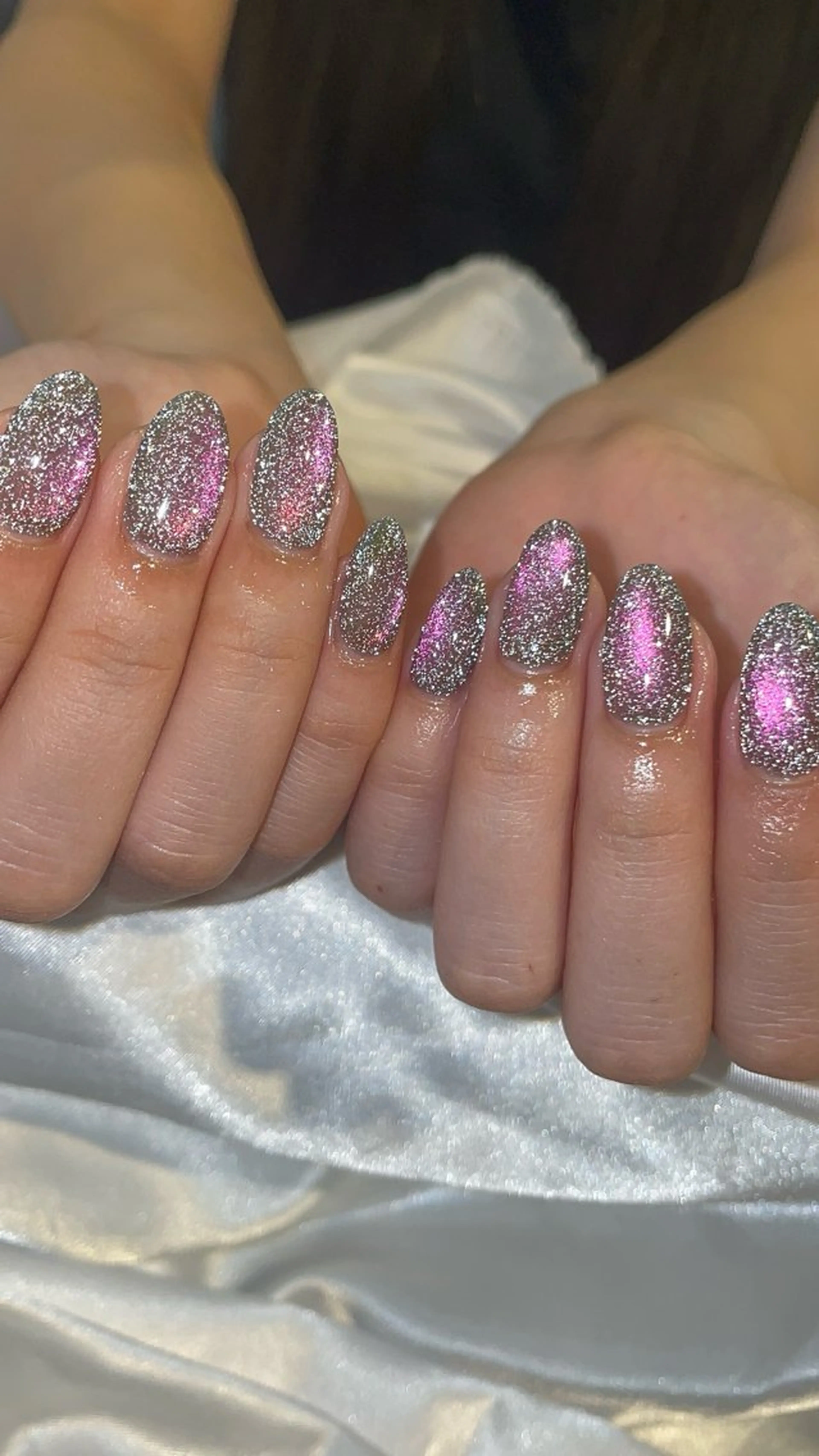 ネイル ピンク シルバー ハンドネイル アラカキ アンジュのネイルデザイン