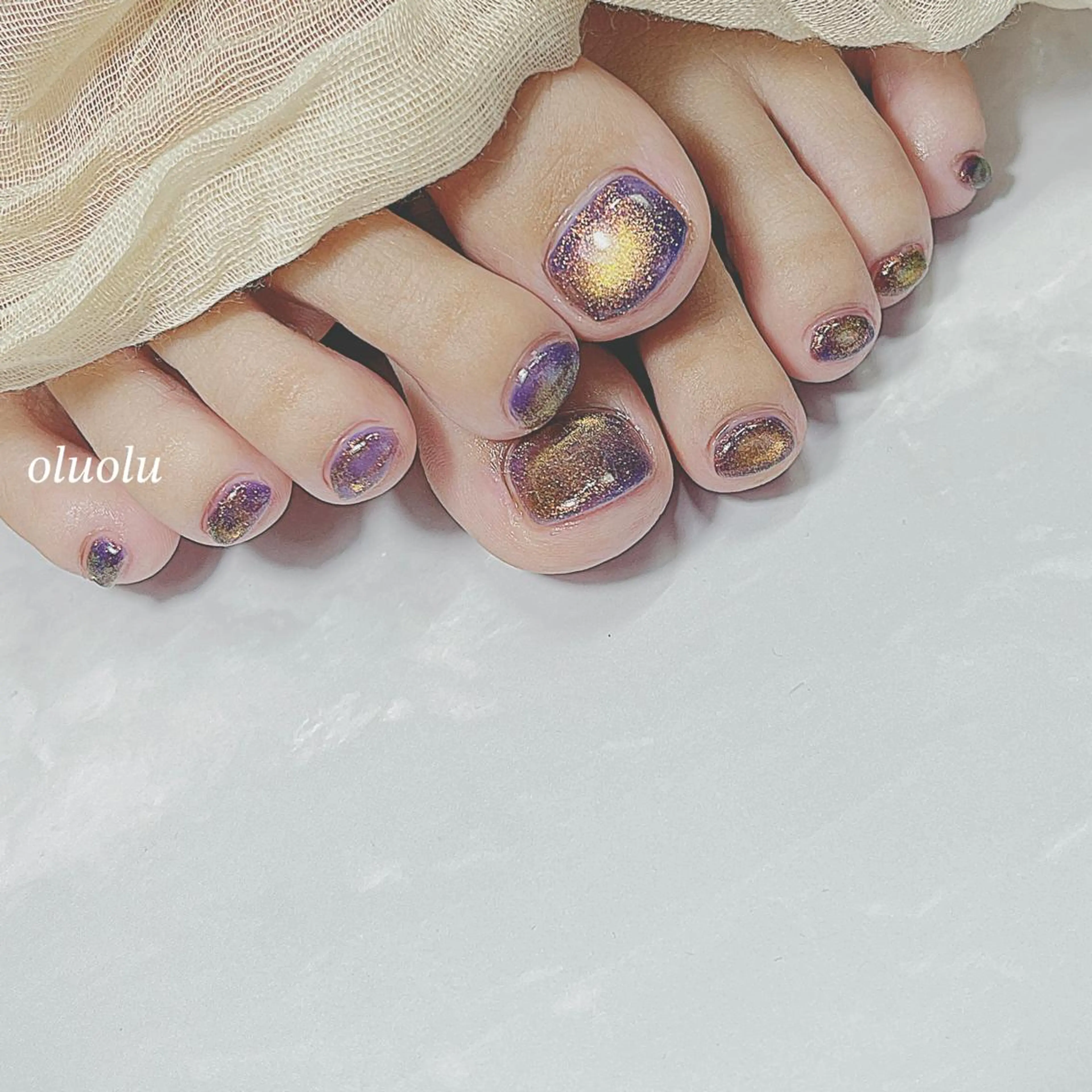 ネイル アートネイル フットネイル マグネットネイル ニュアンスネイル パープル 大村 紬華のネイルデザイン