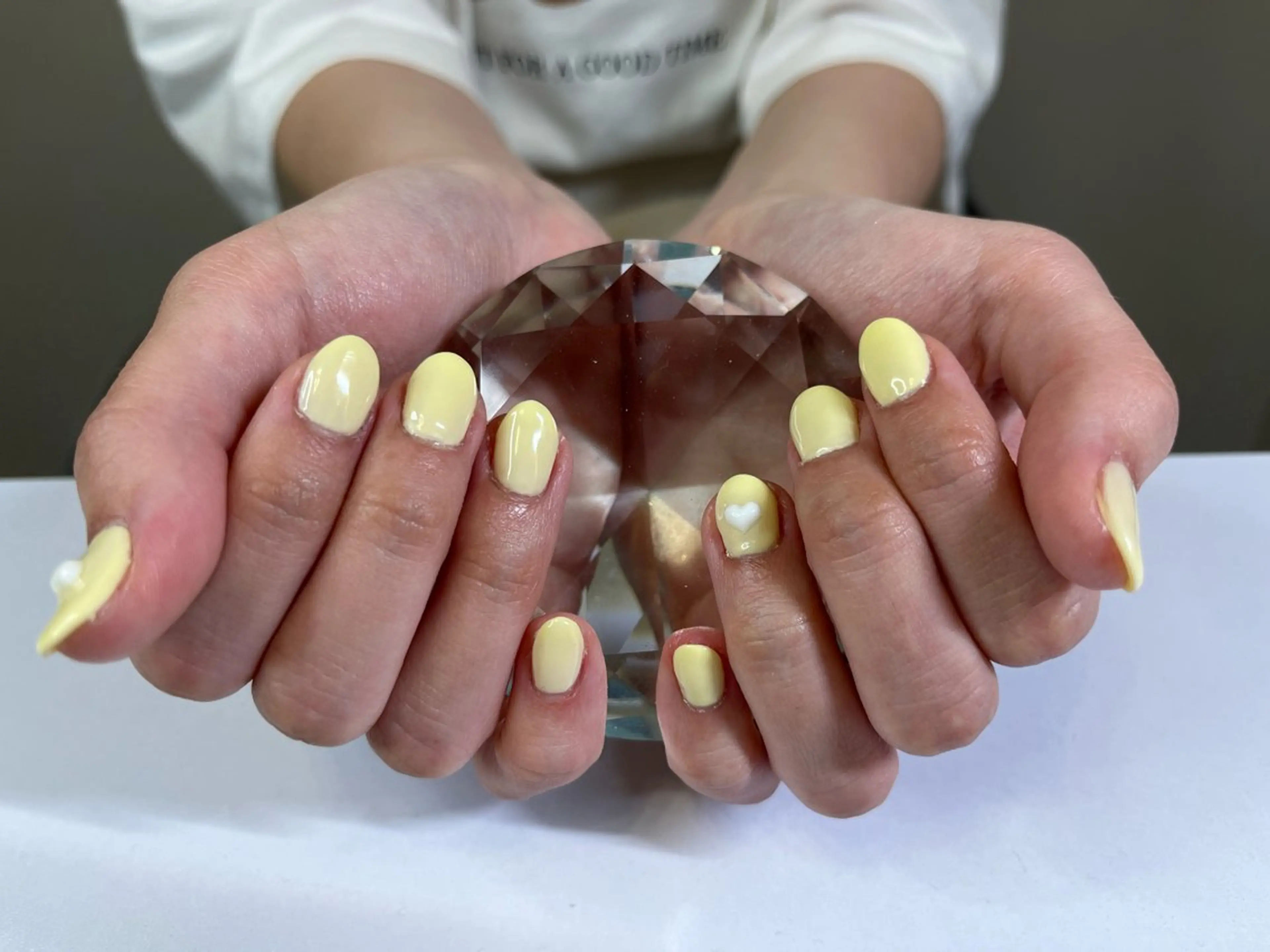 ネイル ハート オフィスネイル ワンカラーネイル シンプルネイル 黄色 ハンドネイル プライベートサロン N's Nailのネイルデザイン