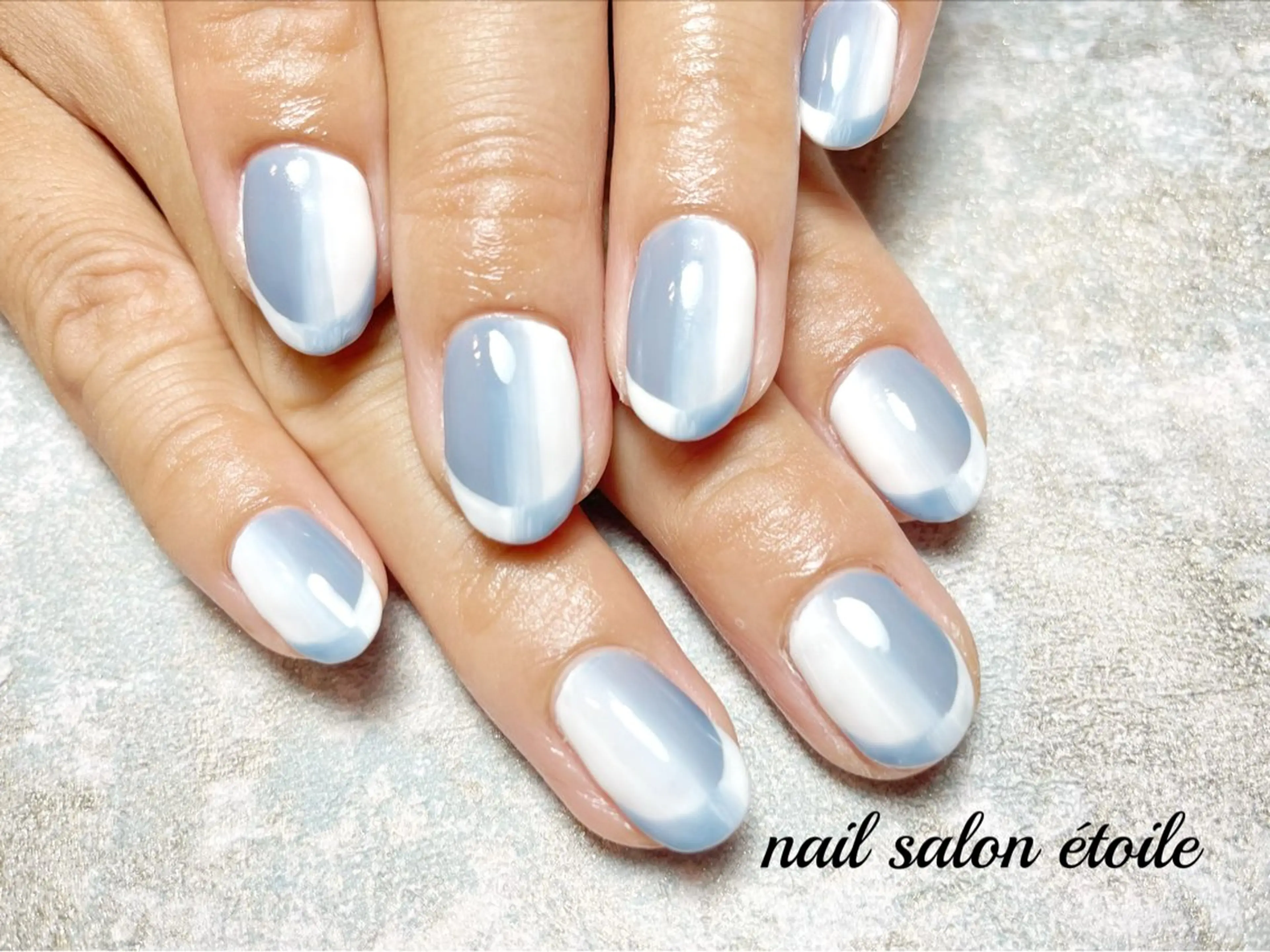 ネイル ブルー フレンチネイル オンブレフレンチ ショートネイル ハンドネイル nail salon étoileのネイルデザイン