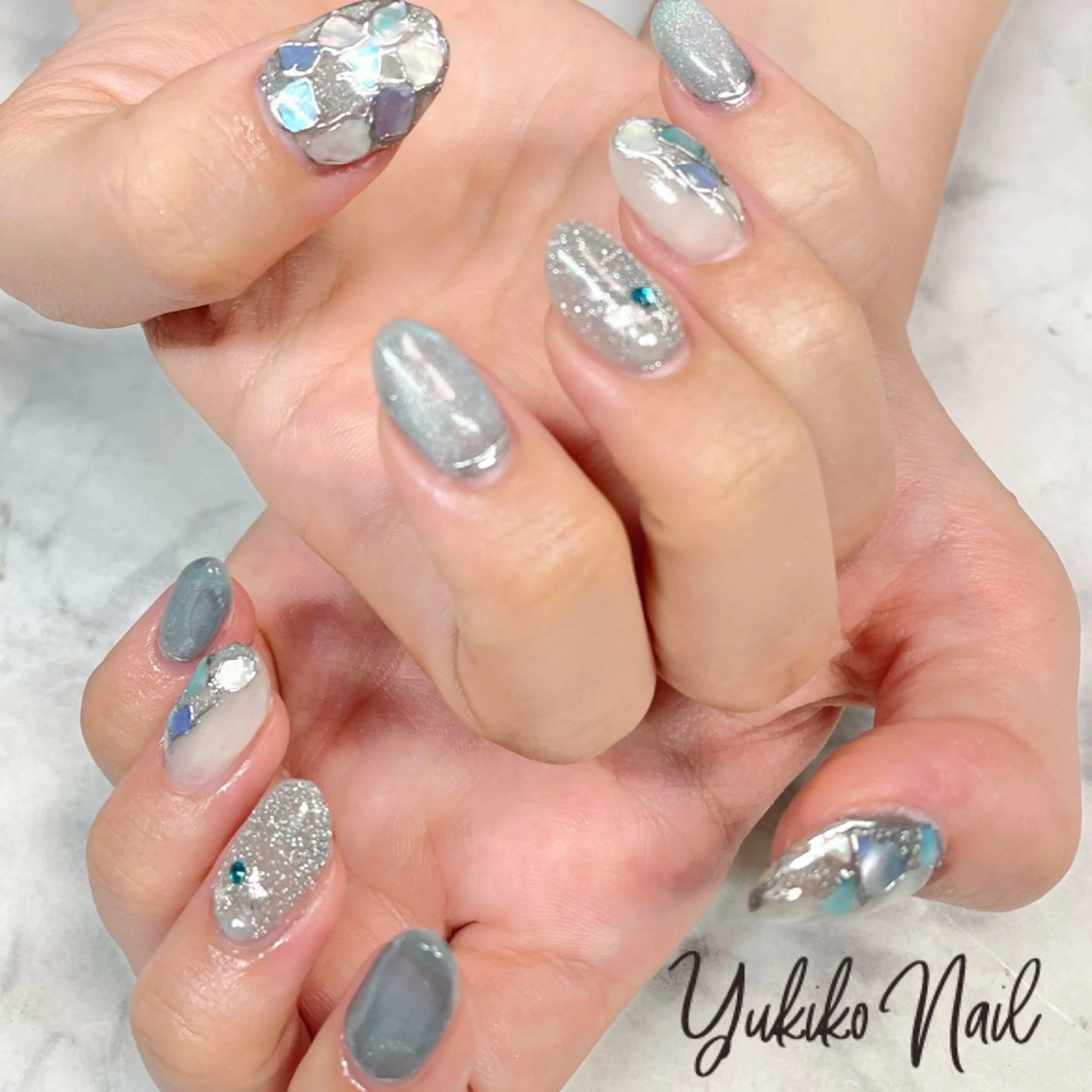 ネイル マグネットネイル ミラーネイル 夏ネイル ユキコ ネイルのネイルデザイン