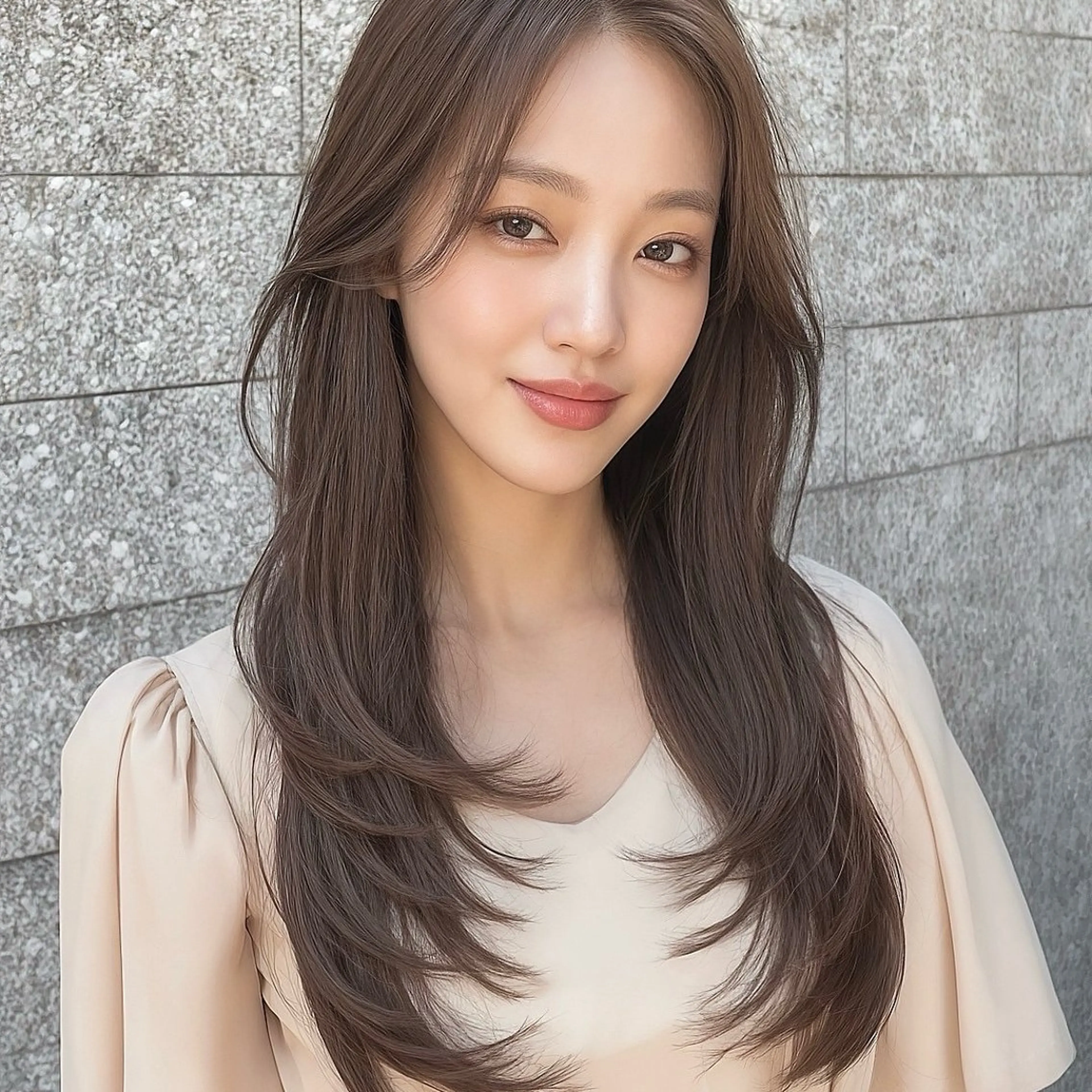 ロング カラー アッシュ グレージュ オリーブグレージュ オリーブグレー 髪質改善 ヘアカラー Attrait .のヘアスタイル