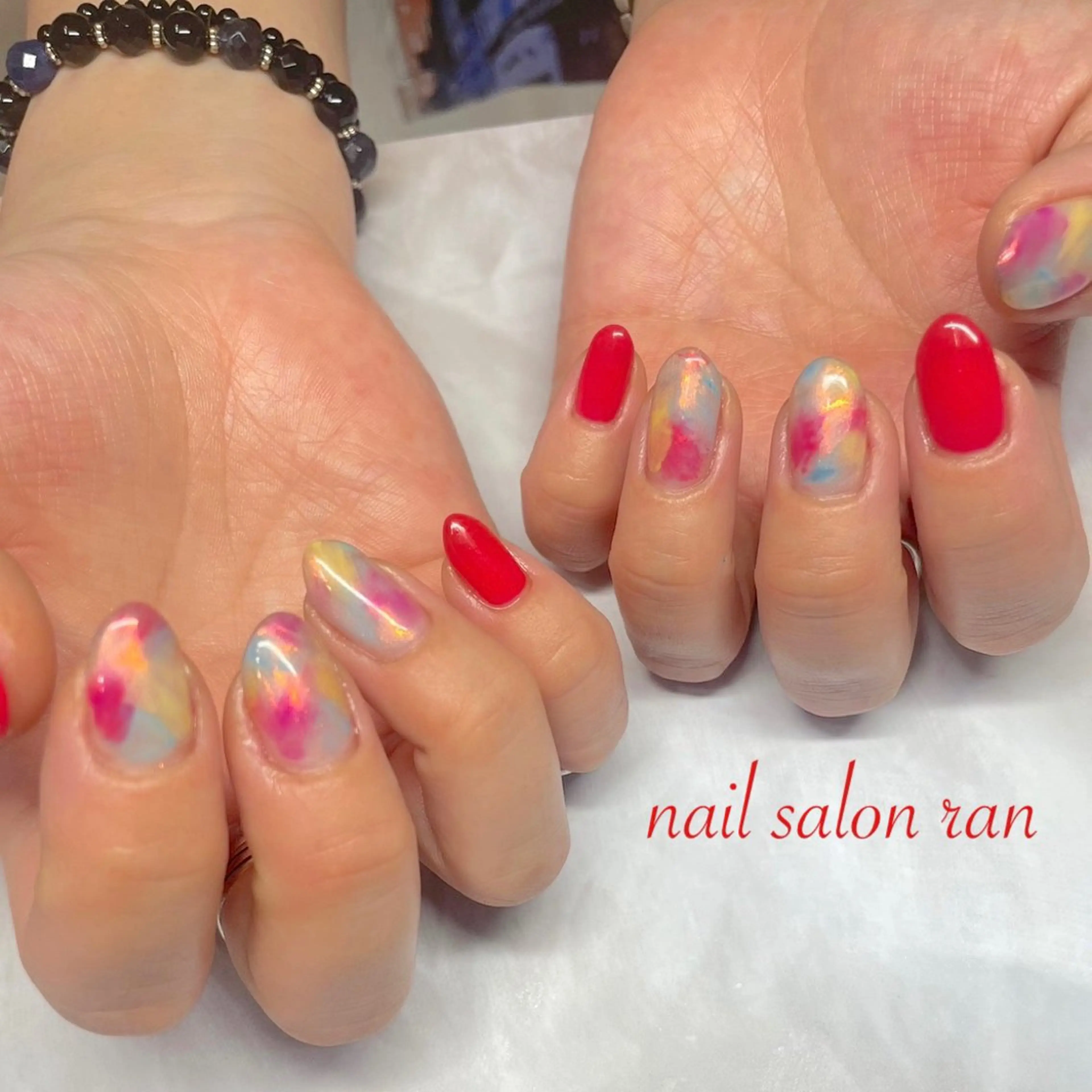 ネイル 大理石ネイル(マーブル) ピンク ハンドネイル ハンドケア nailsalon ranのネイルデザイン