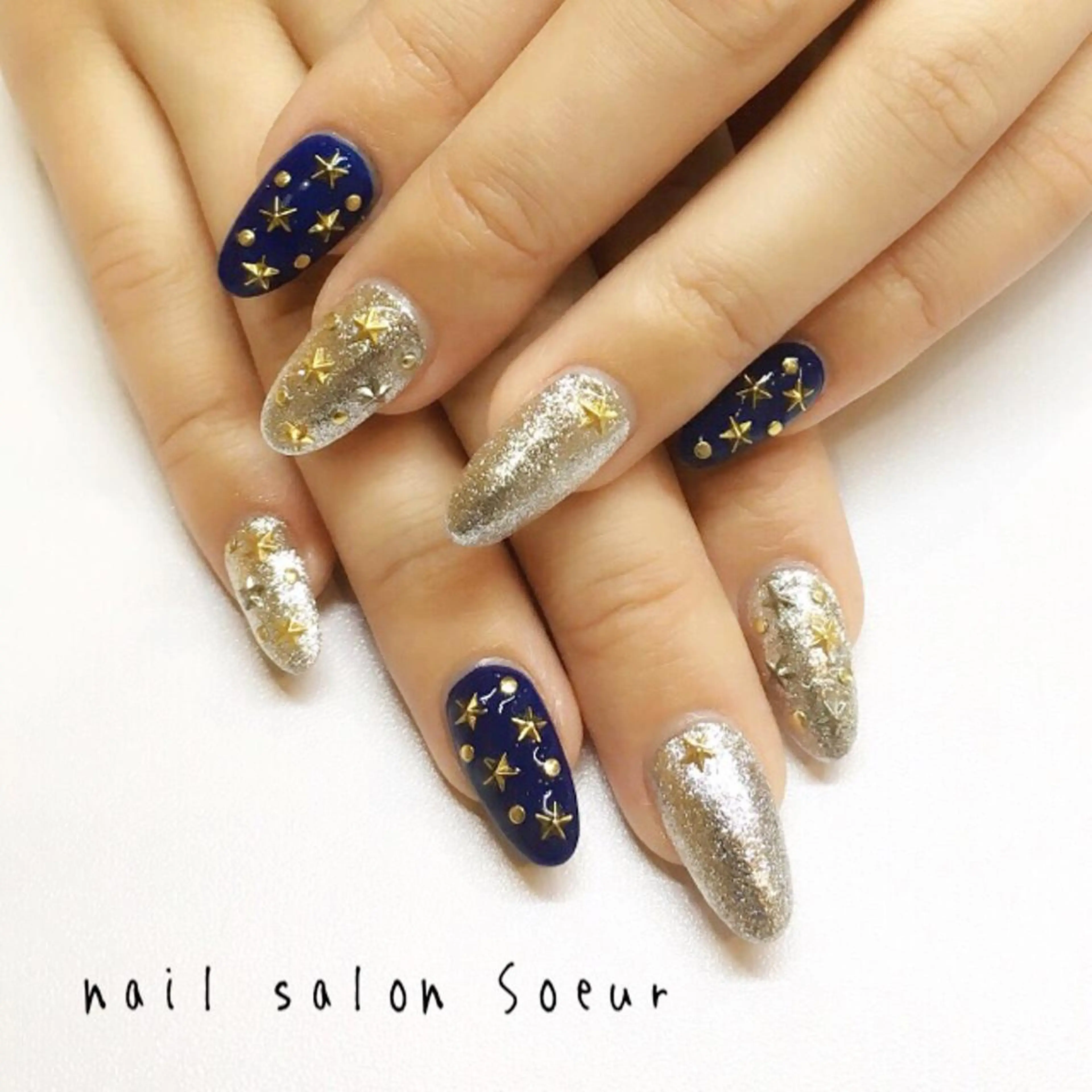 ネイル 持ち込み ネイビー スカルプネイル ハンドネイル nail salon Soeurのネイルデザイン