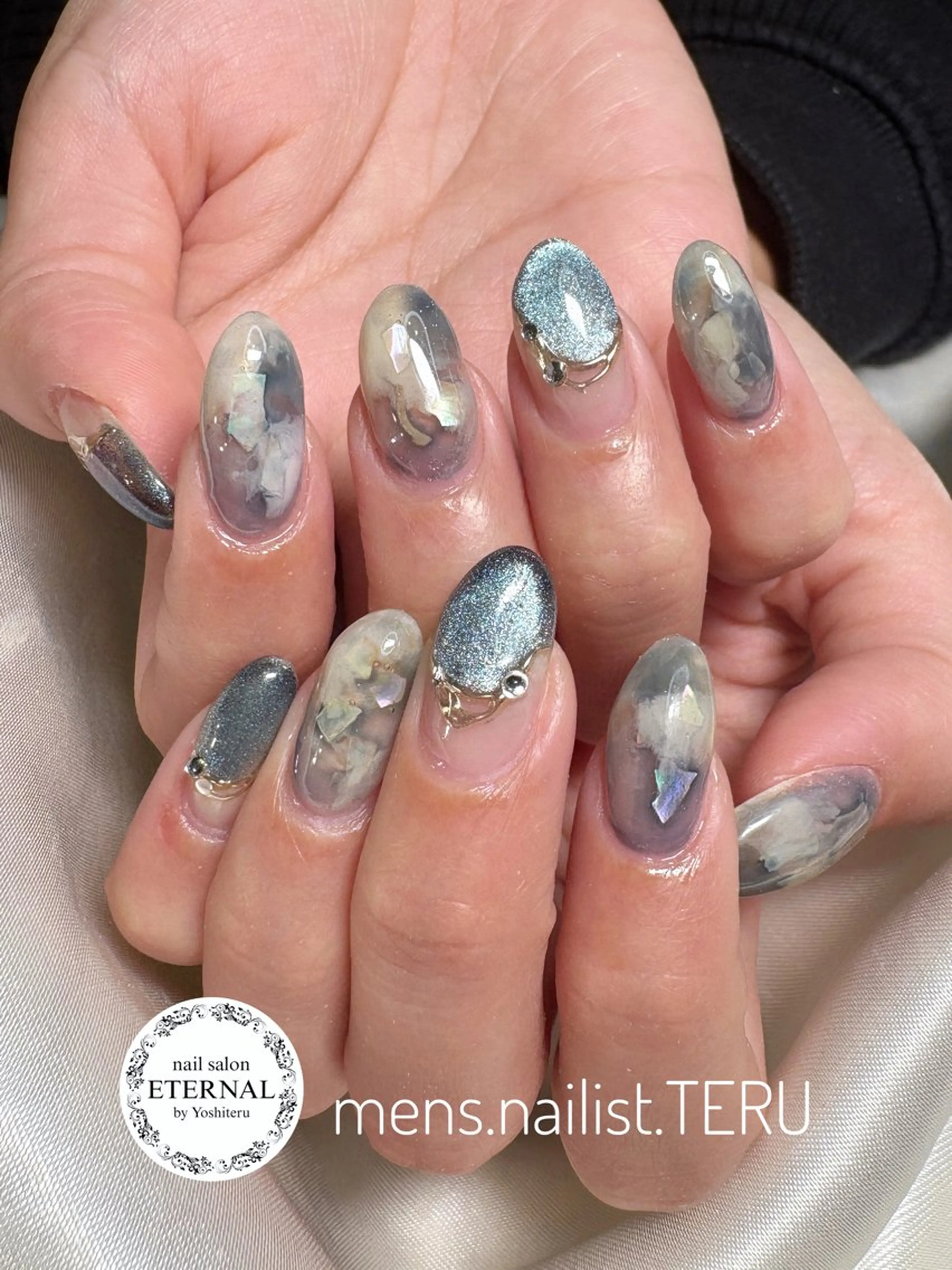 ネイル ブルー マグネットネイル メンズネイル ニュアンスネイル nailsalon ETERNALのネイルデザイン