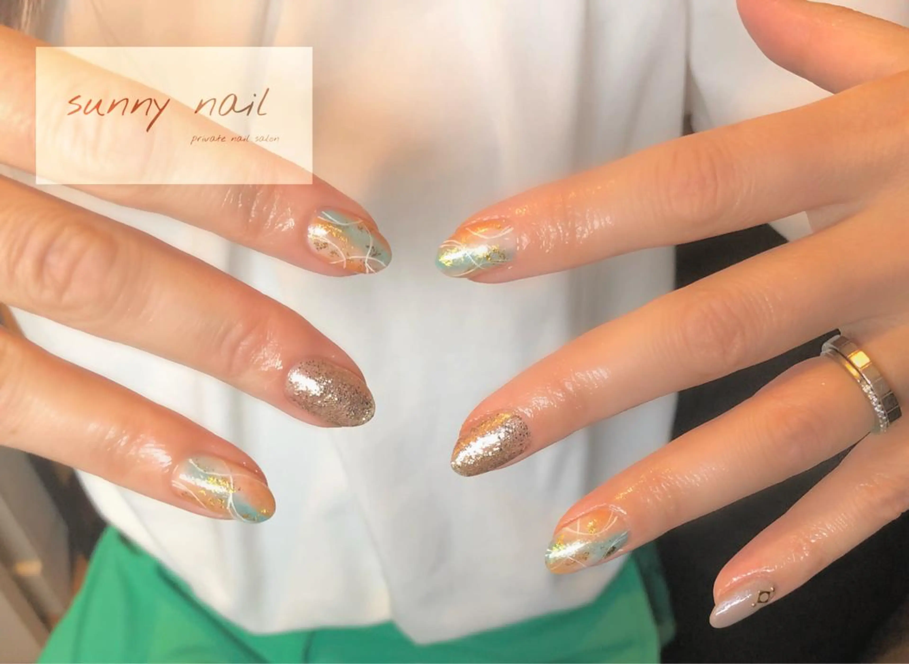 ネイル アートネイル ジェルネイル ニュアンスネイル オレンジ パラジェル sunny nailのネイルデザイン