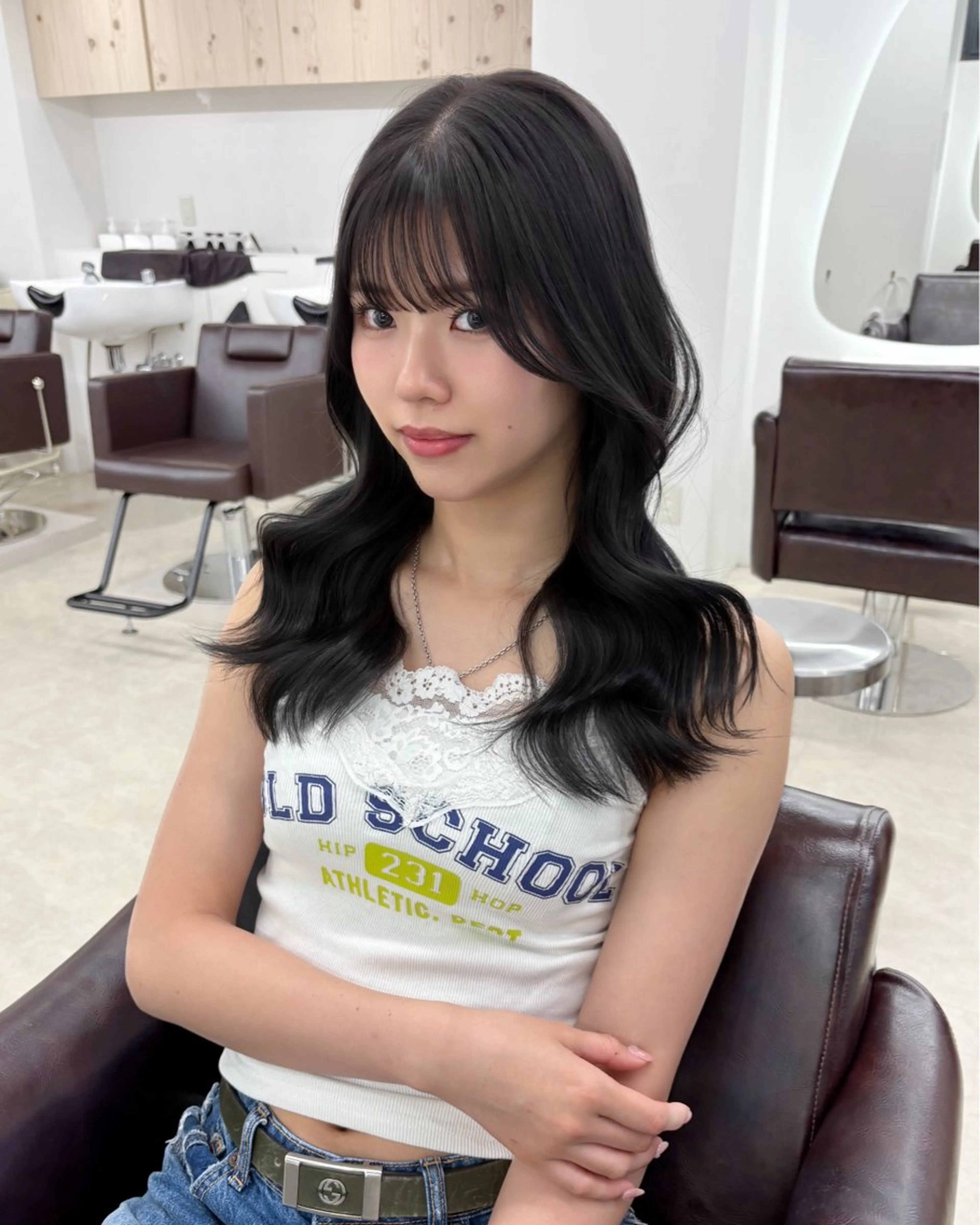 ロング カラー カット ヘアカラー トリートメント ヘアセット 新宿/韓国ヘア/ 髪質改善ストレートのヘアスタイル