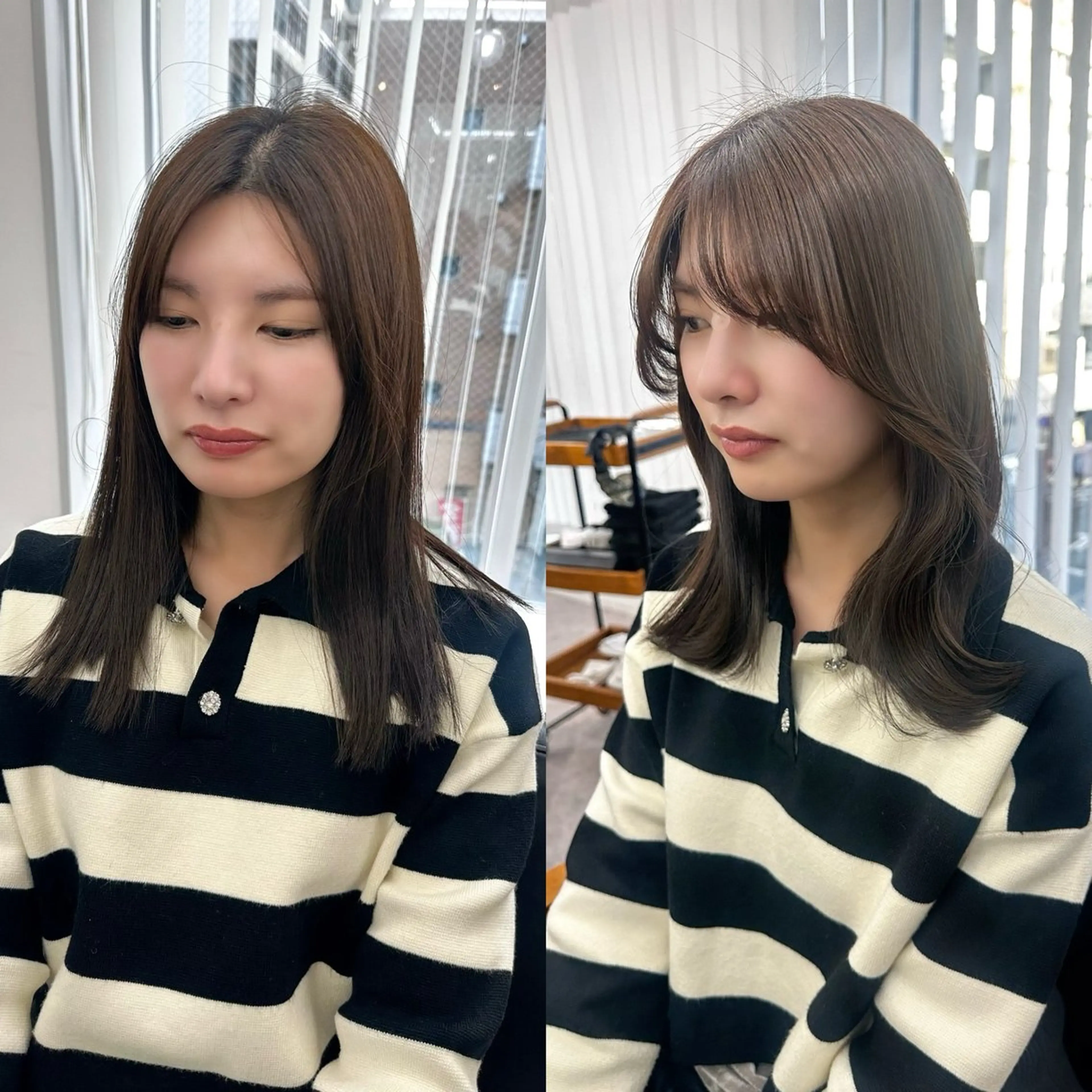 ミディアム カラー パーマ ヘアアレンジ メンズ キッズ レイヤーカット／顔周 りカット/縮毛矯正のヘアスタイル