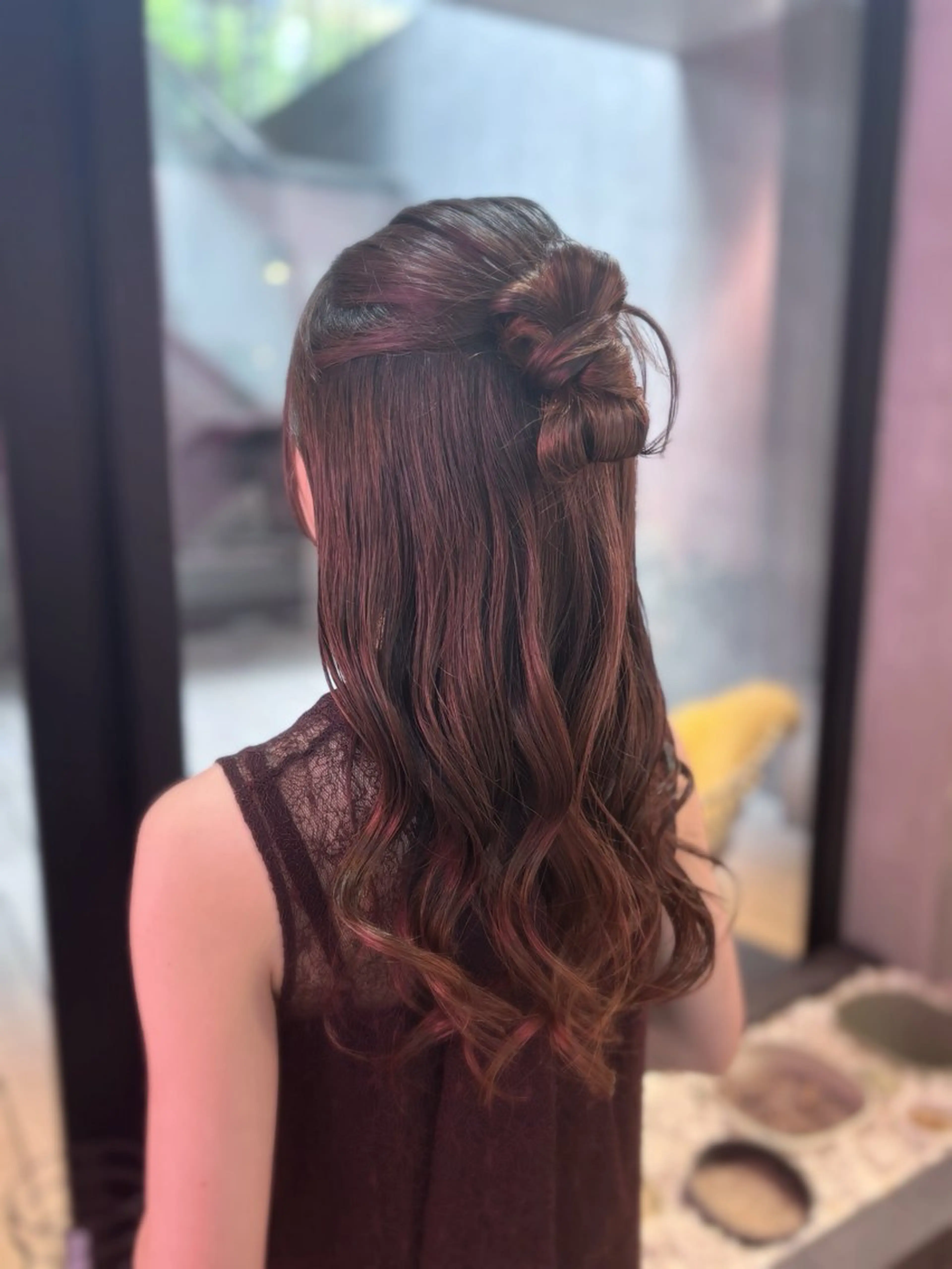 ロング ヘアアレンジ ハーフアップ ヘアセット カット、縮毛矯正 モデル募集🎀あゆみのヘアスタイル