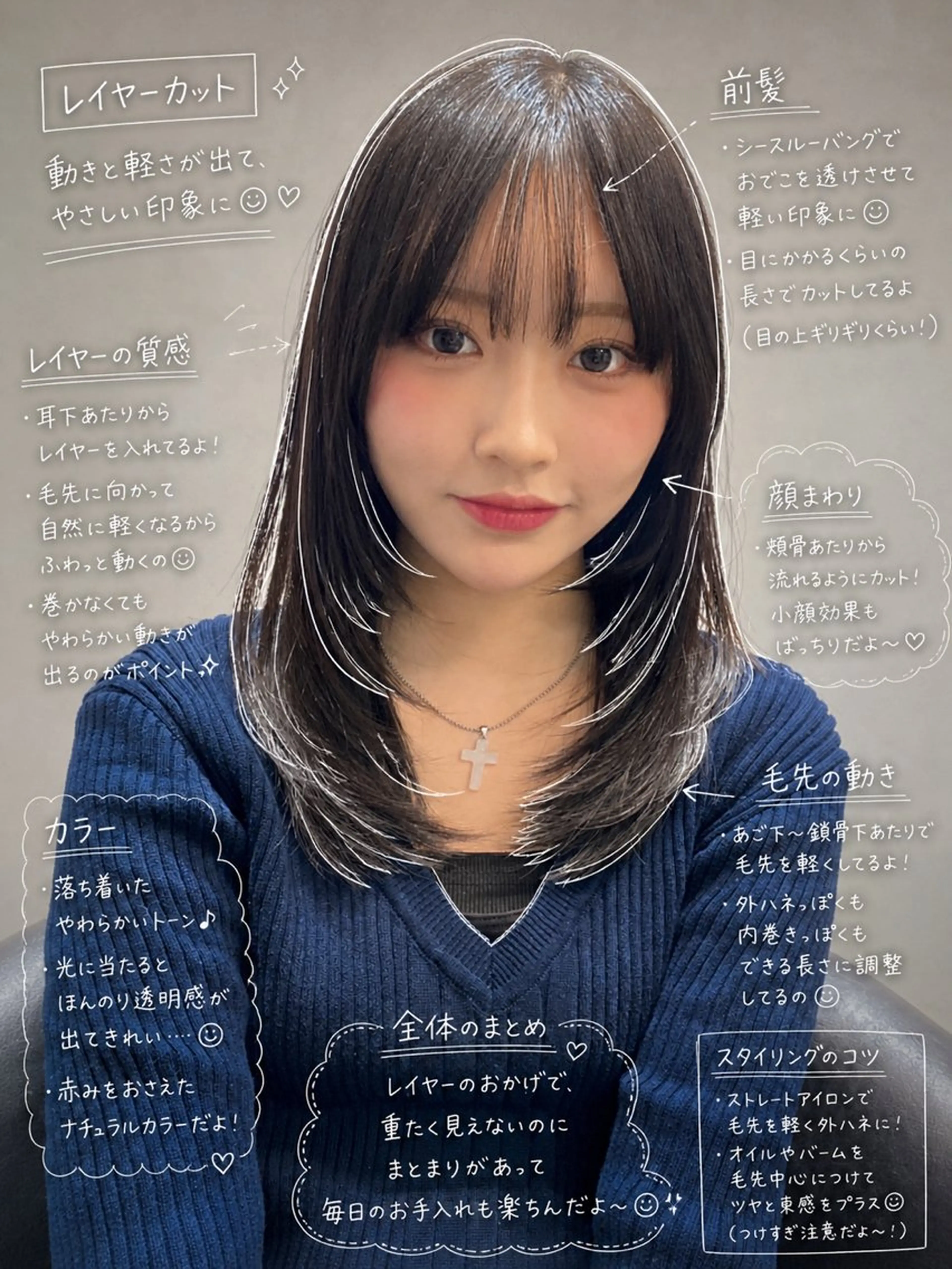 セミロング カラー 透明感カラー ネイビーカラー カット ヘアカラー トリートメント レイヤー×髪質改善✨ 渋谷/佐藤侑哉のヘアスタイル