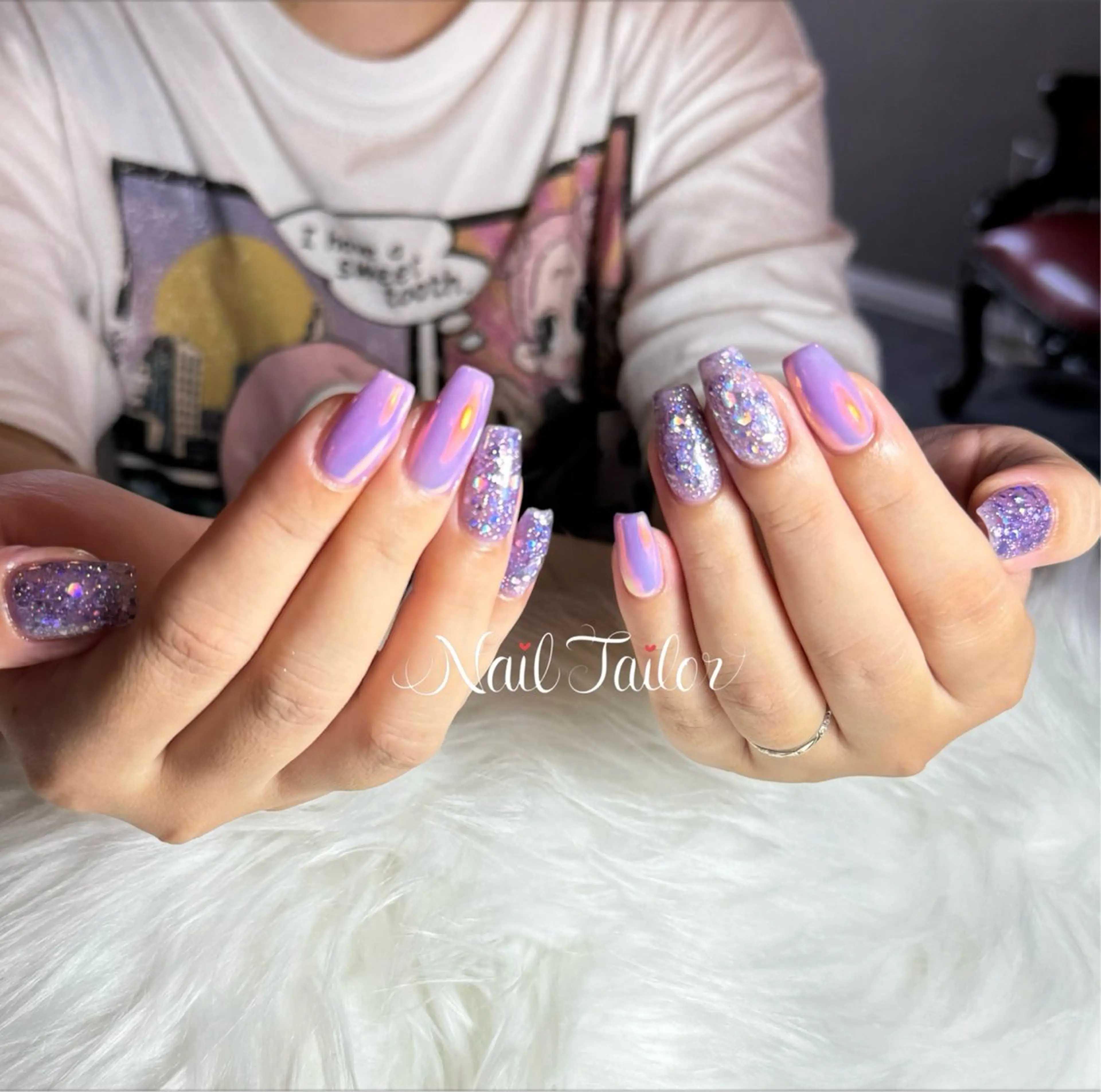 ネイル 長さ出し ホログラムネイル 氷ネイル・うるうるネイル ロングネイル ミラーネイル ハンドネイル NailTailor ネイルテイラーのネイルデザイン