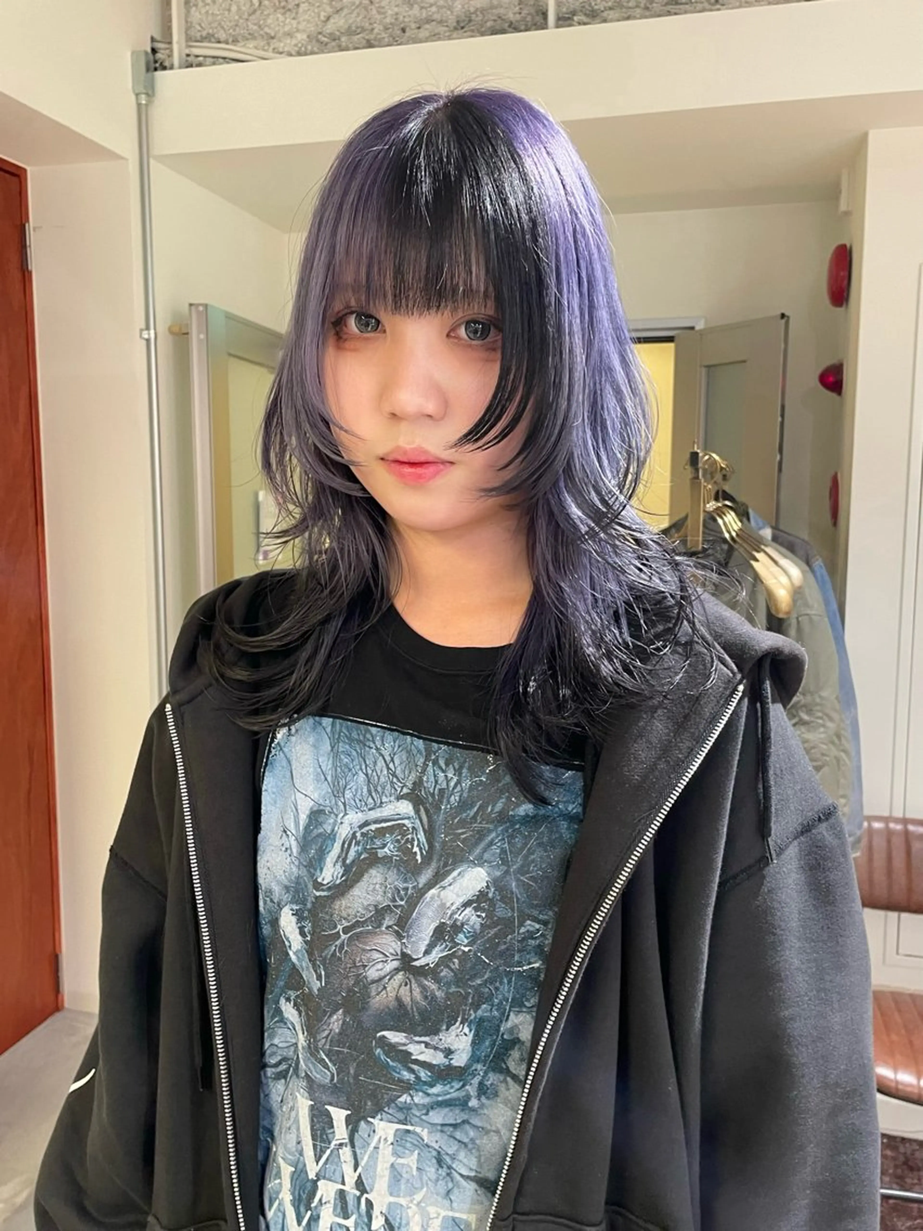 ロング カラー デザインカラー ロング ウルフカット カット ヘアカラー トリートメント さと ちはるのヘアスタイル