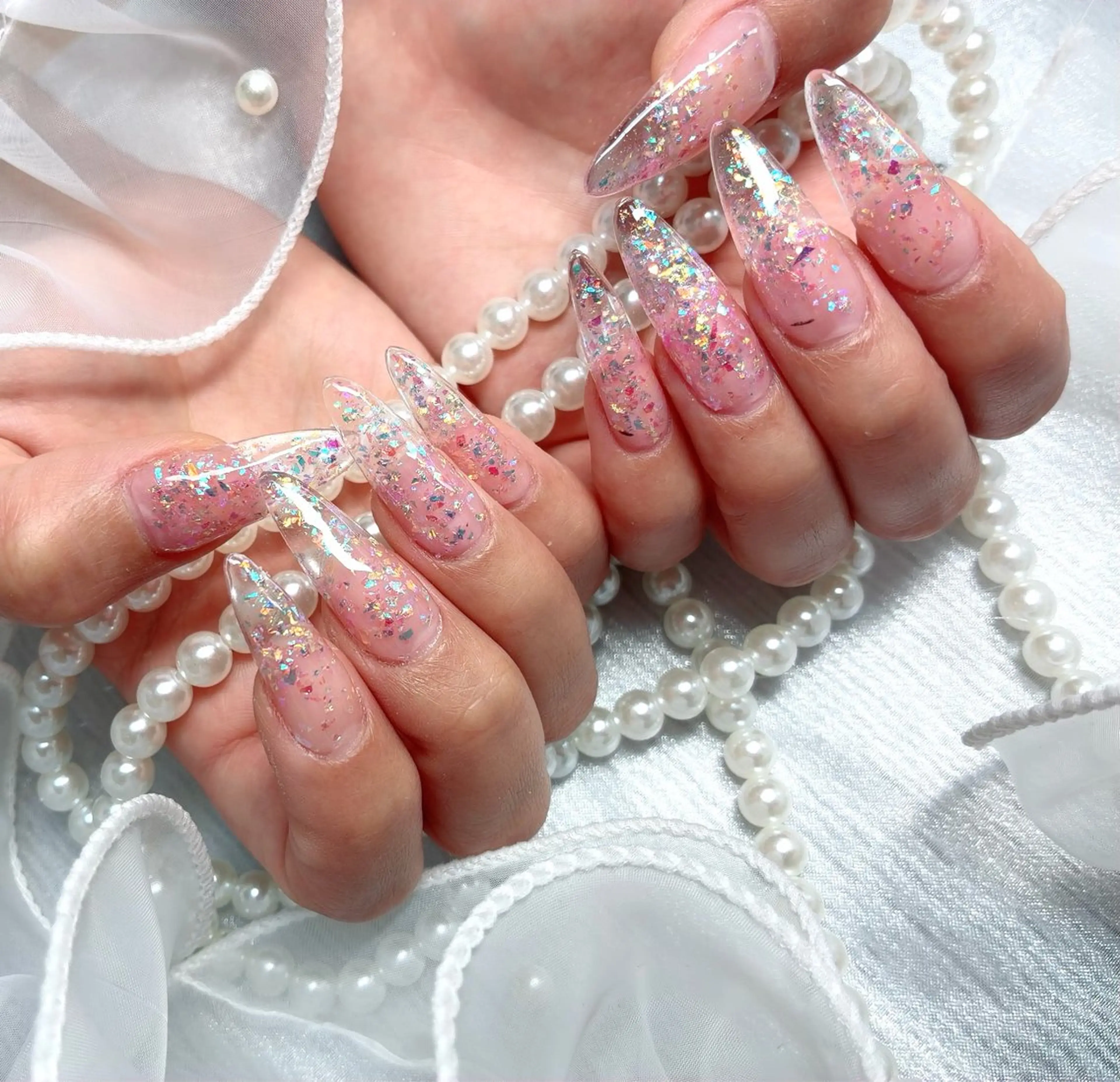 ネイル クリアネイル ラメ(グリッター) ロングネイル スカルプネイル GAL_ NAILのネイルデザイン