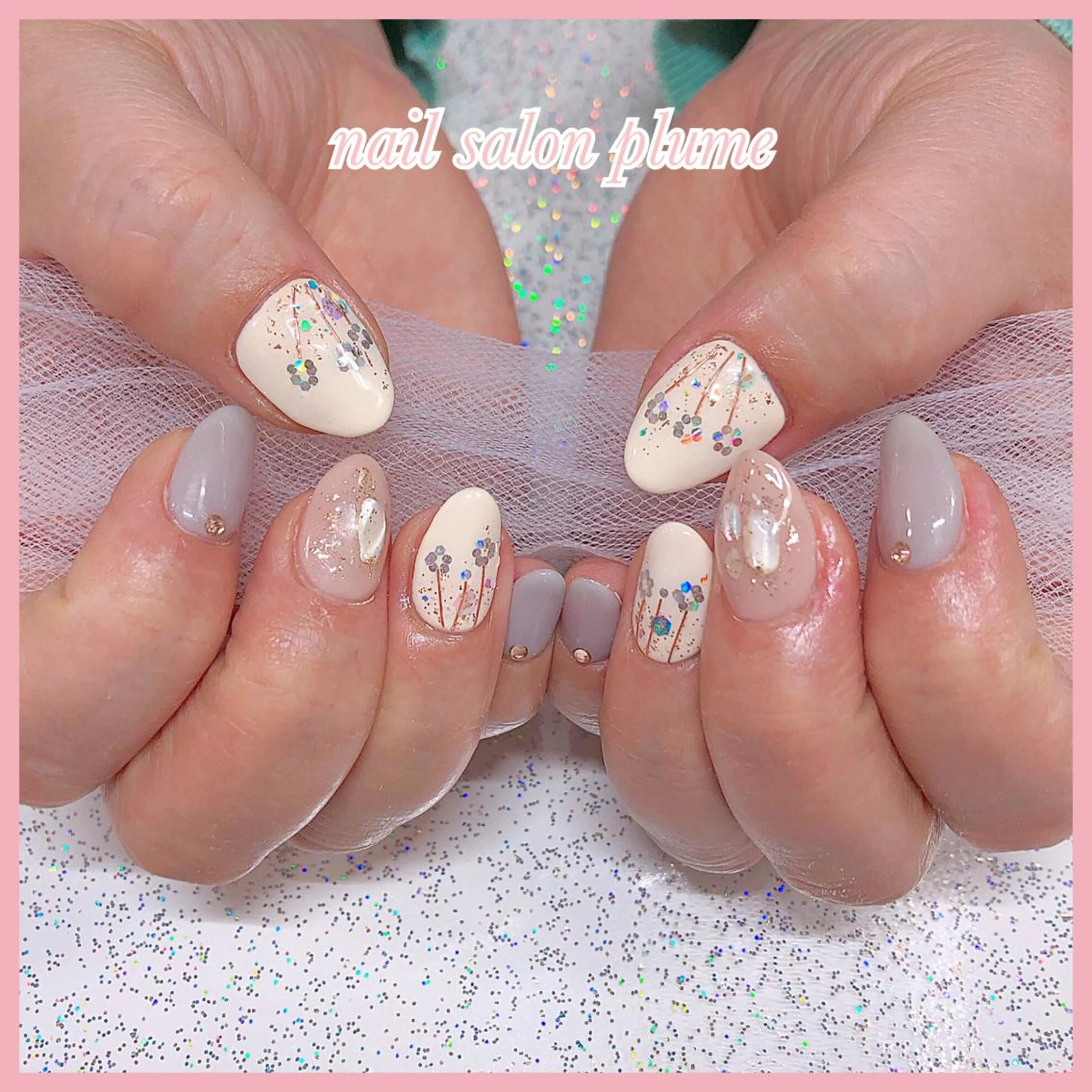 ネイル アートネイル フラワーネイル ハート キラキラネイル 韓国ネイル plume nail ☆韓国ネイルのネイルデザイン