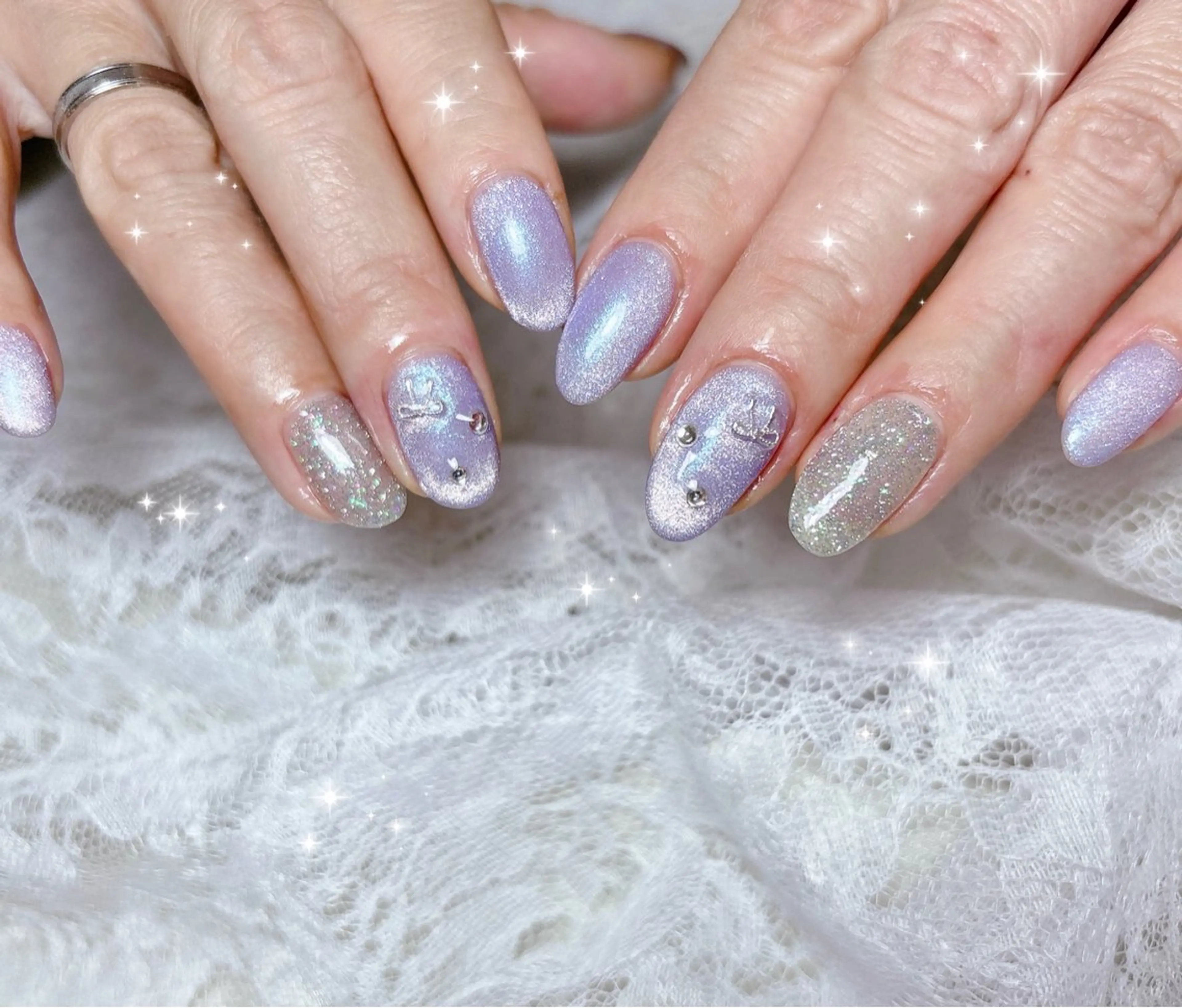 ネイル マグネットネイル パープル ハンドネイル FLARE NAIL フレアネイルのネイルデザイン