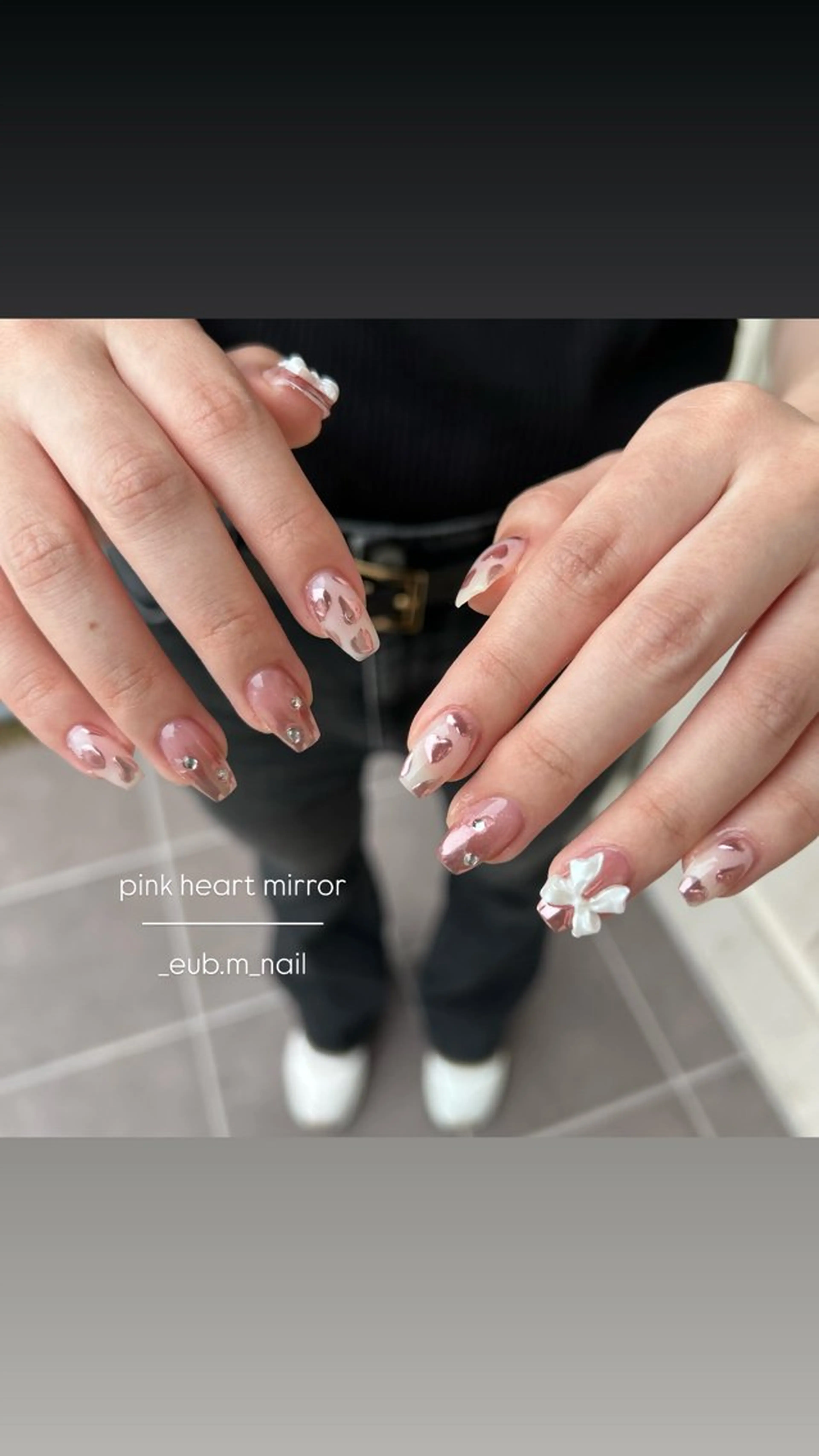 ネイル ハート ミラーネイル ピンク ハンドネイル 深夜ネイルサロン eub.m_nailのネイルデザイン