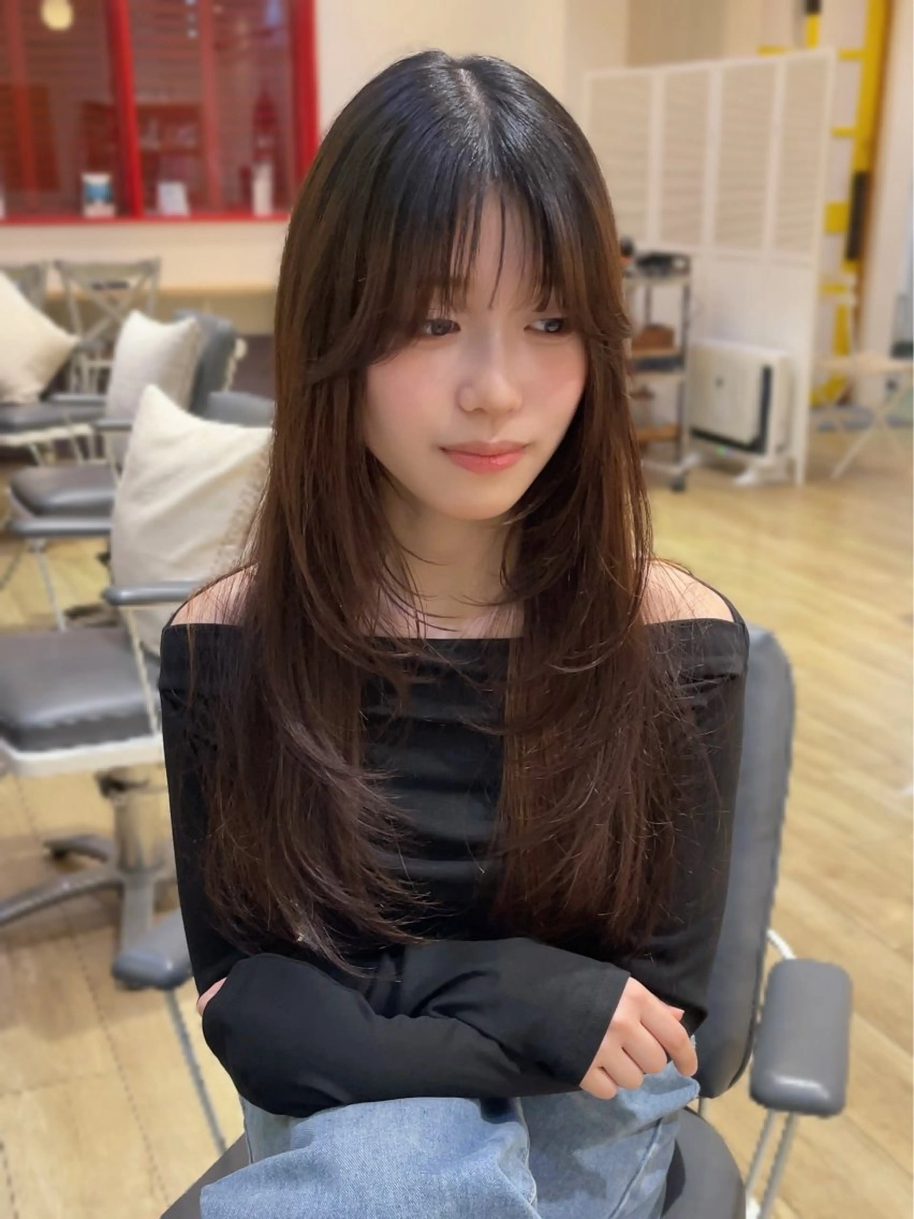 ロング 顔まわりレイヤー レイヤーカット ロング 小顔カット カット トリートメント ヘッドスパ 大人可愛い透明感🌟 小顔・韓国髪🌟野中のヘアスタイル