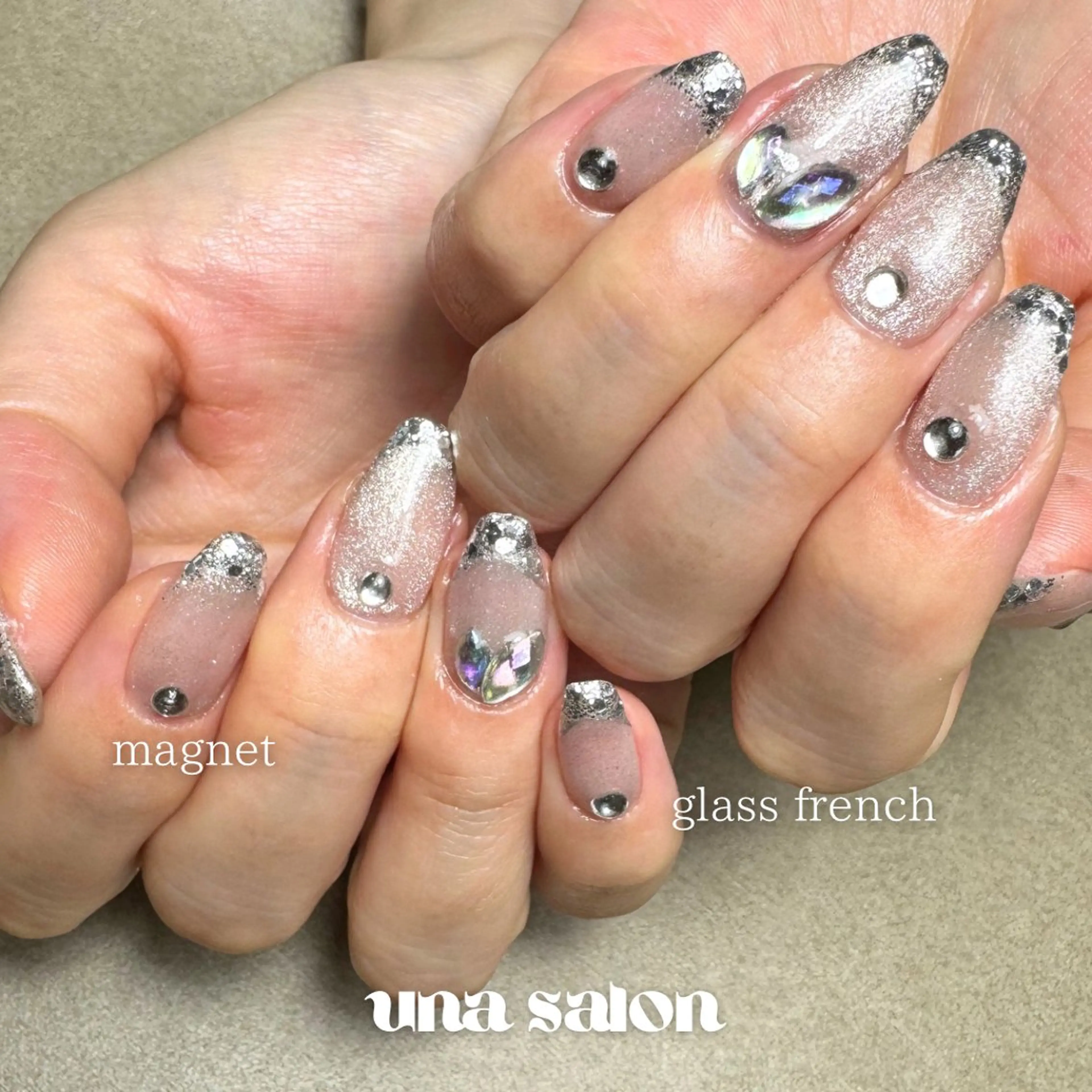 ネイル フレンチネイル ガラスフレンチ マグネットネイル ハンドネイル フットネイル una salon / ネイル&顔脱毛のネイルデザイン