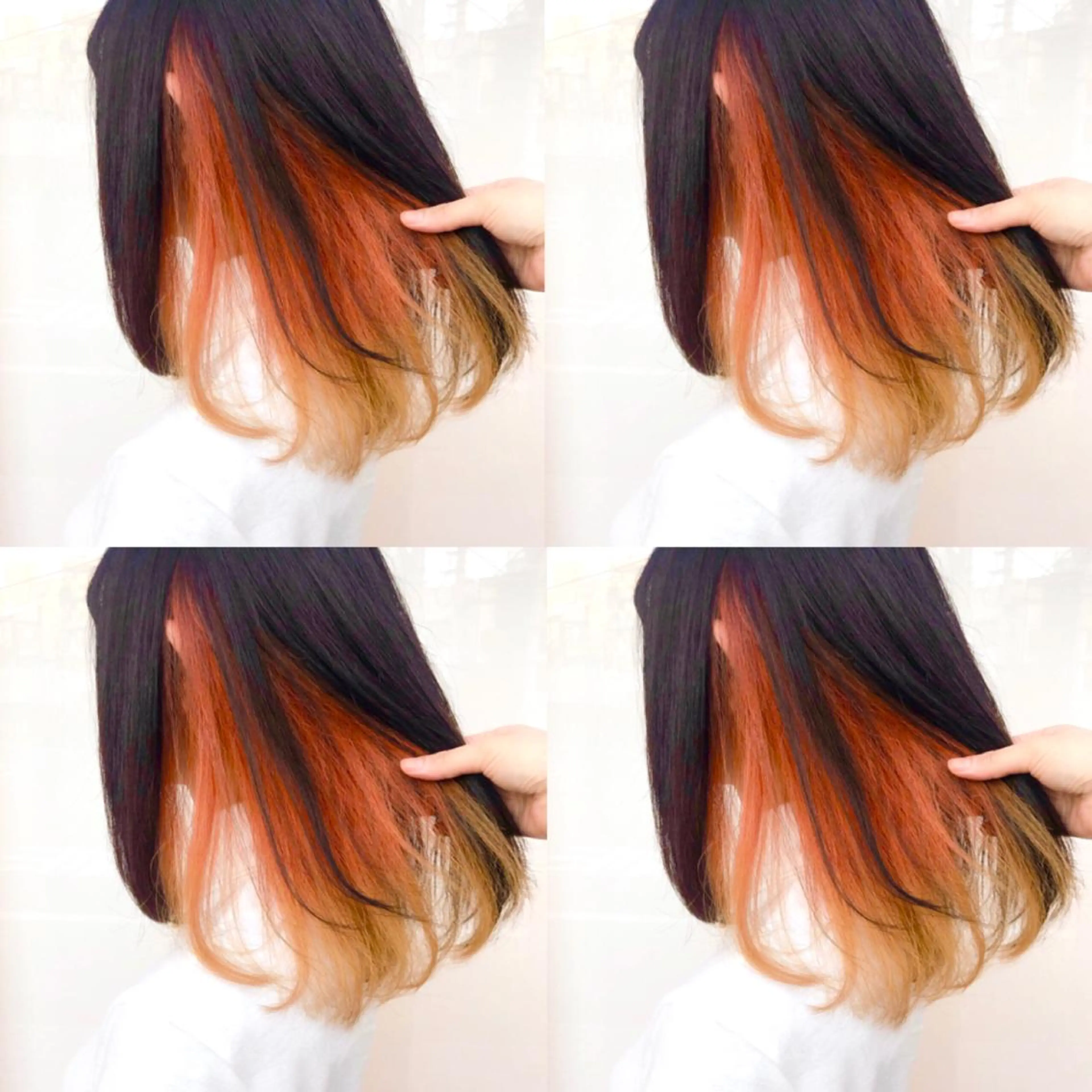 セミロング カラー ブリーチ グラデーションカラー インナーカラー オレンジ ウルフカット ハッシュカット/七海のヘアスタイル