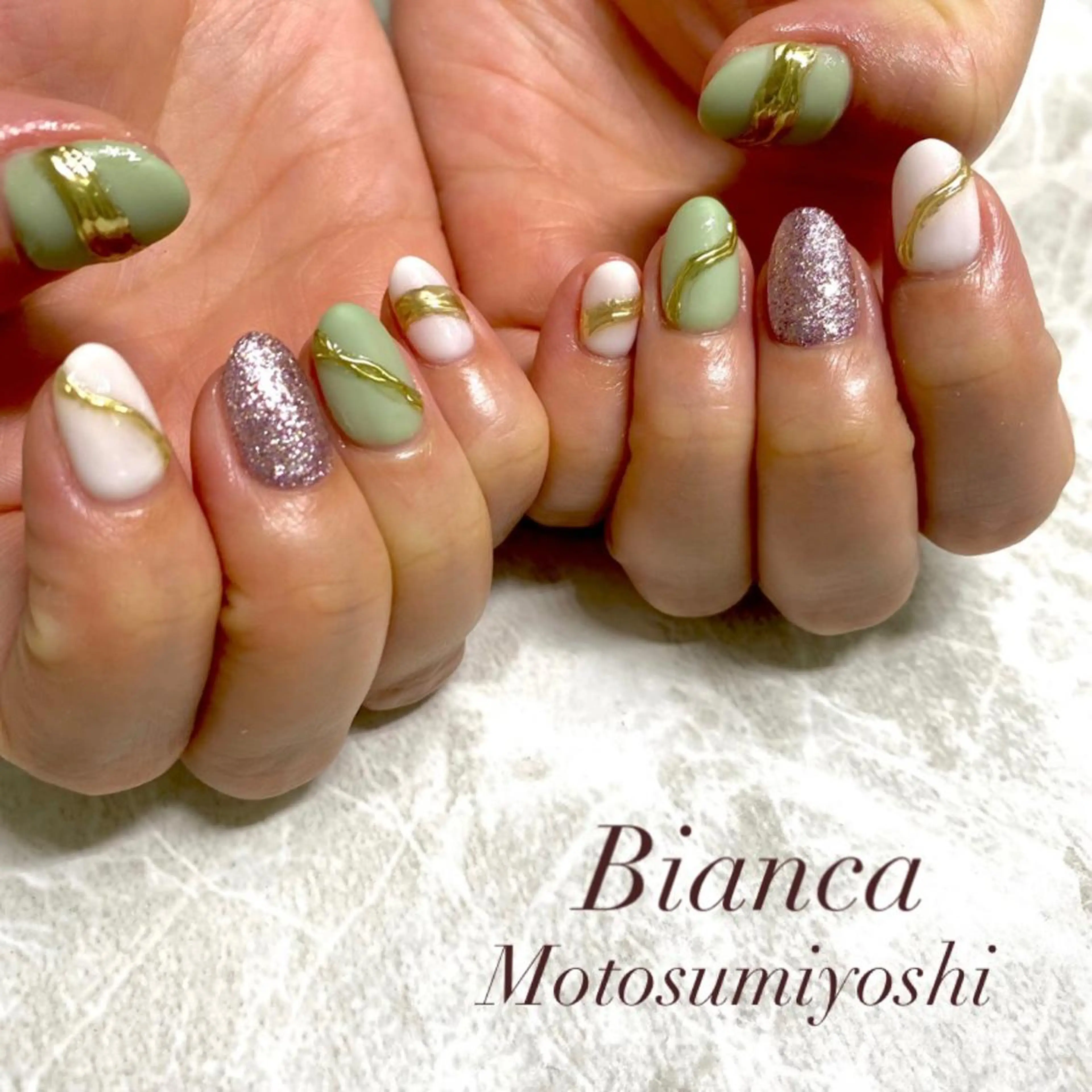 ネイル アニマル柄 オーロラネイル ブラウン 桜ネイル クリアネイル B☆STELLA SUNAKAWAのネイルデザイン