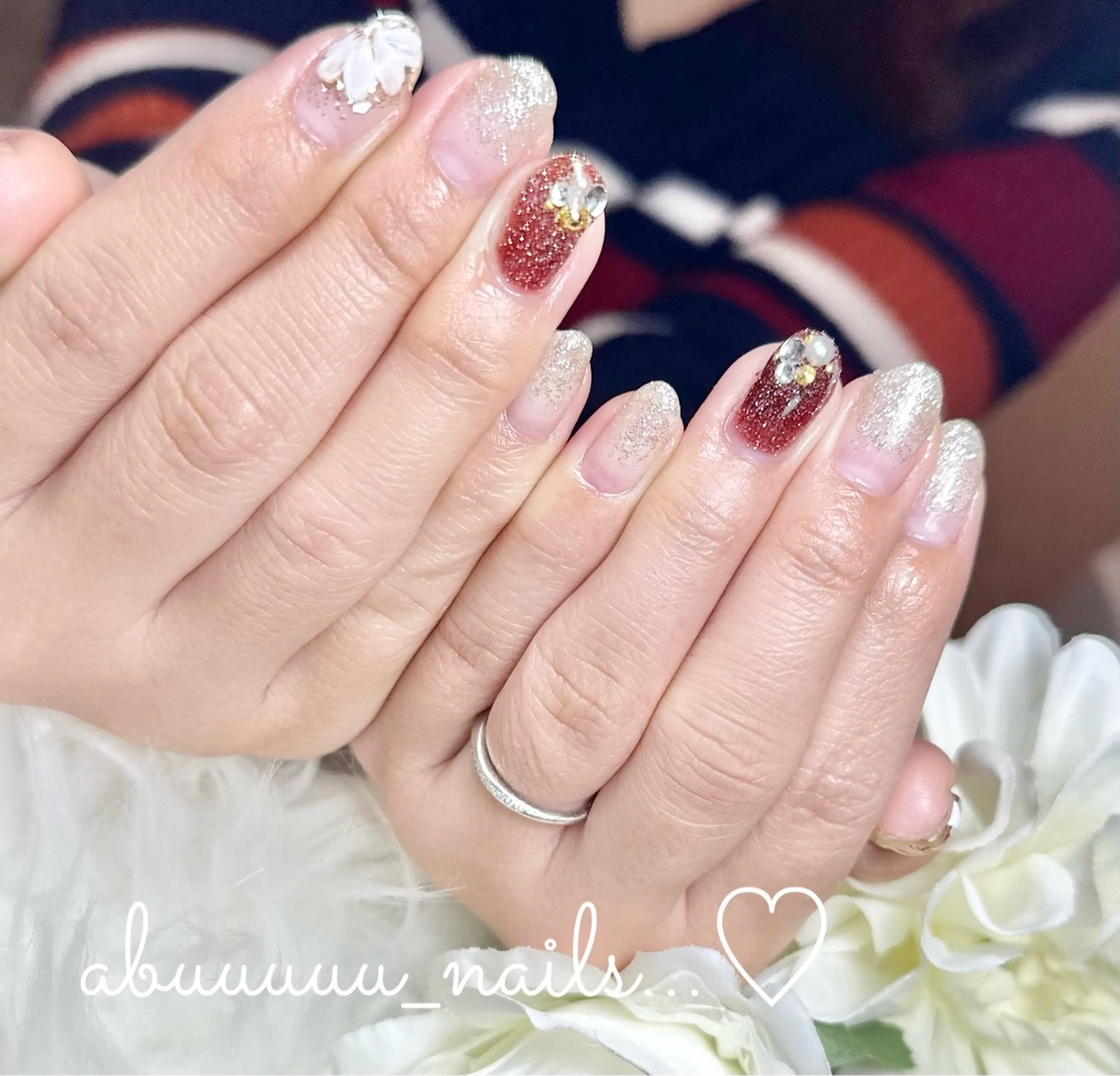 ネイル アートネイル フラッシュネイル フラワーネイル グラデーション ラメ(グリッター) abuuuuu nailsのネイルデザイン