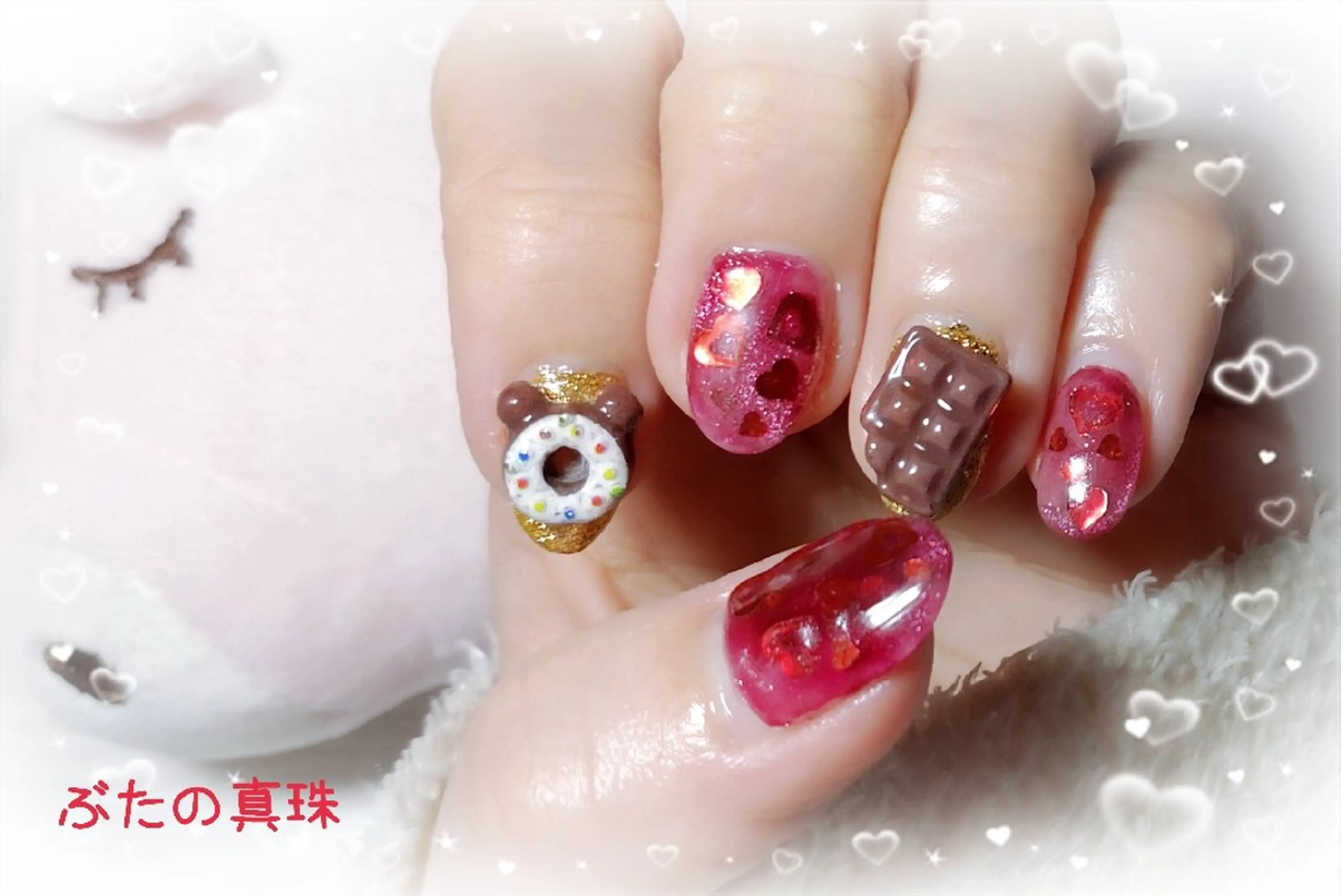 ネイル ハート 赤色 バレンタイン ハンドネイル 林 珠里のネイルデザイン