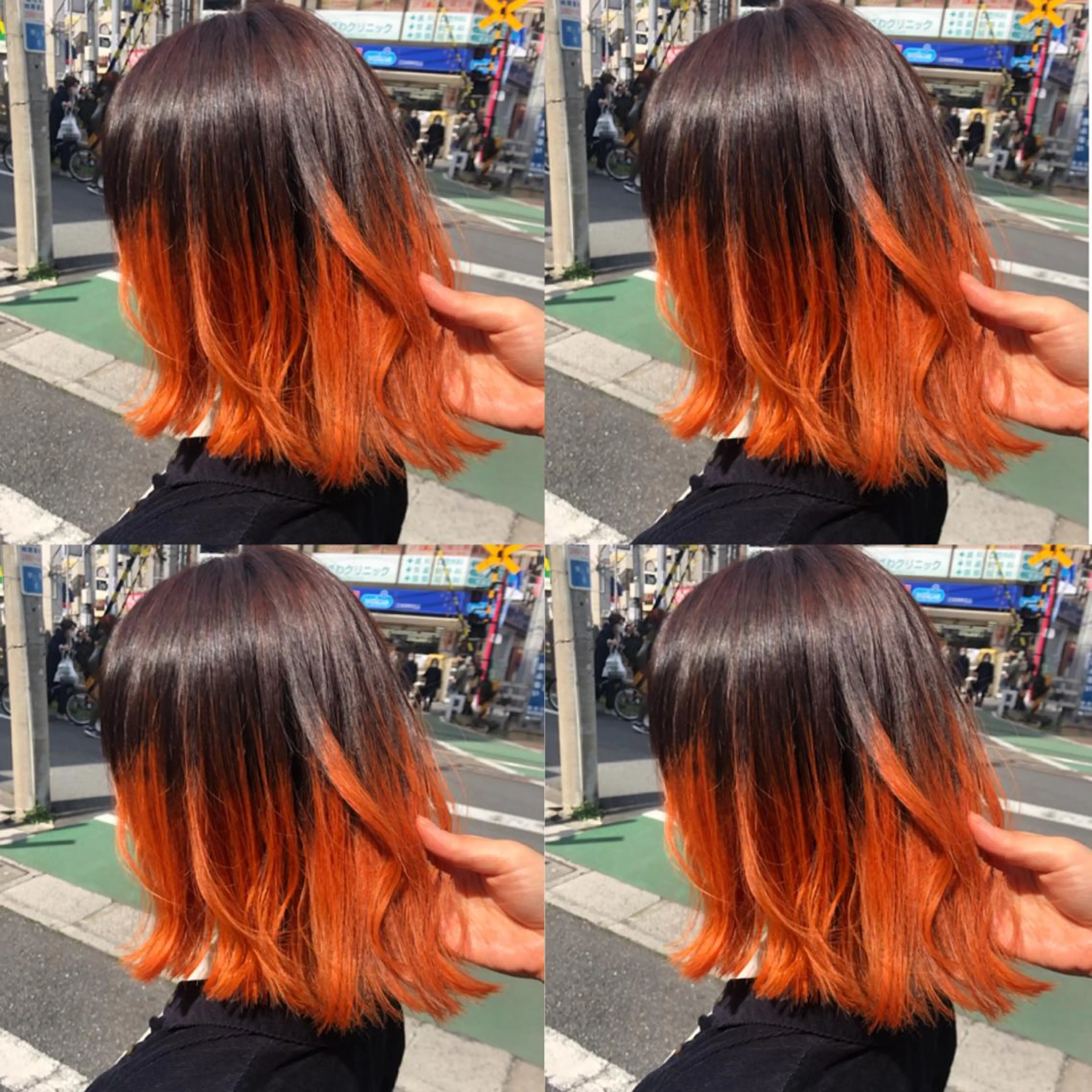 ミディアム カラー ブリーチ グラデーションカラー オレンジ HOLON池袋所属・ウルフカット ハッシュカット/七海のヘアスタイル