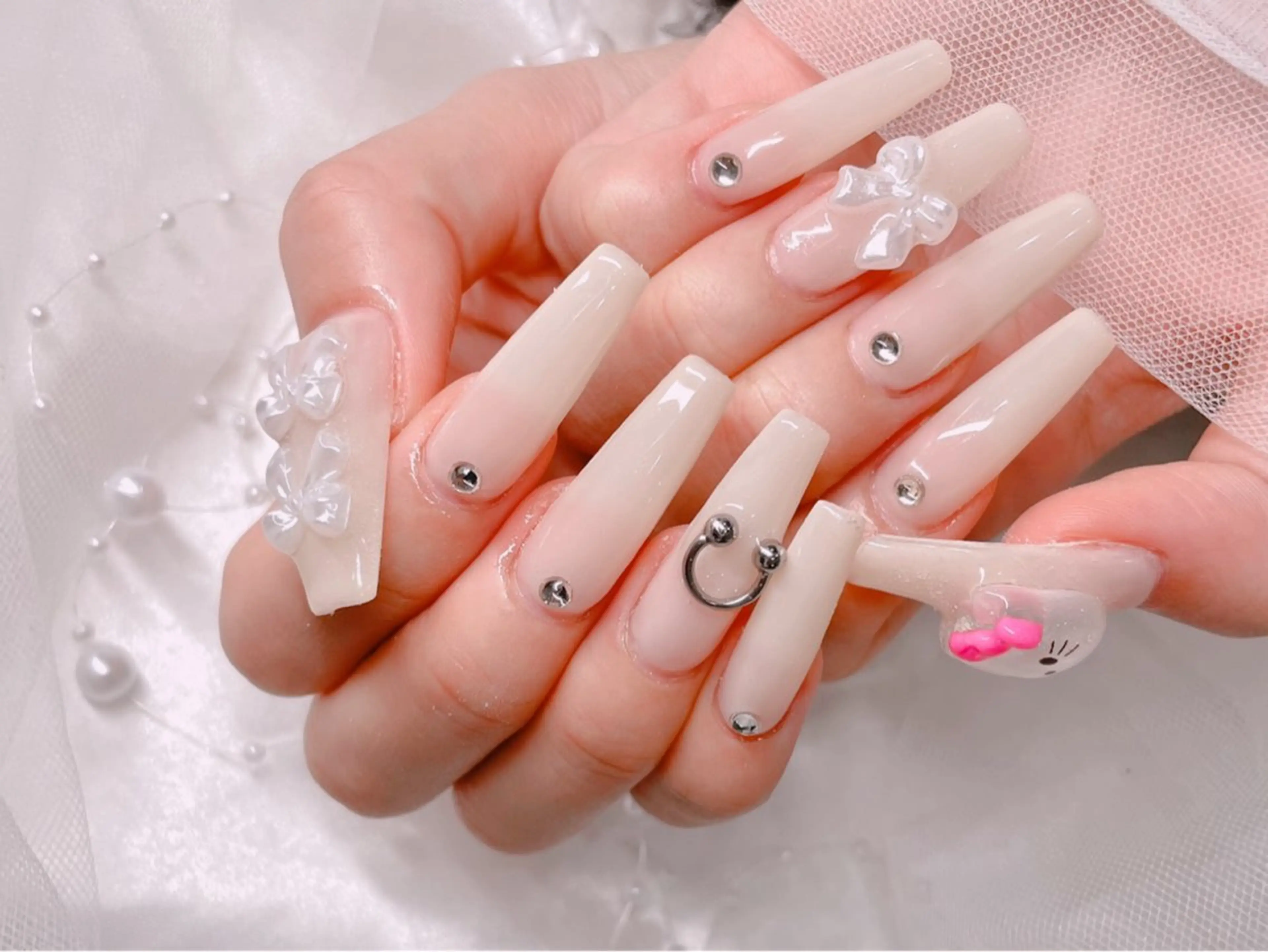 ネイル 長さ出し ロングネイル ハンドネイル ゆりか ジョアアンジェ福島のネイルデザイン