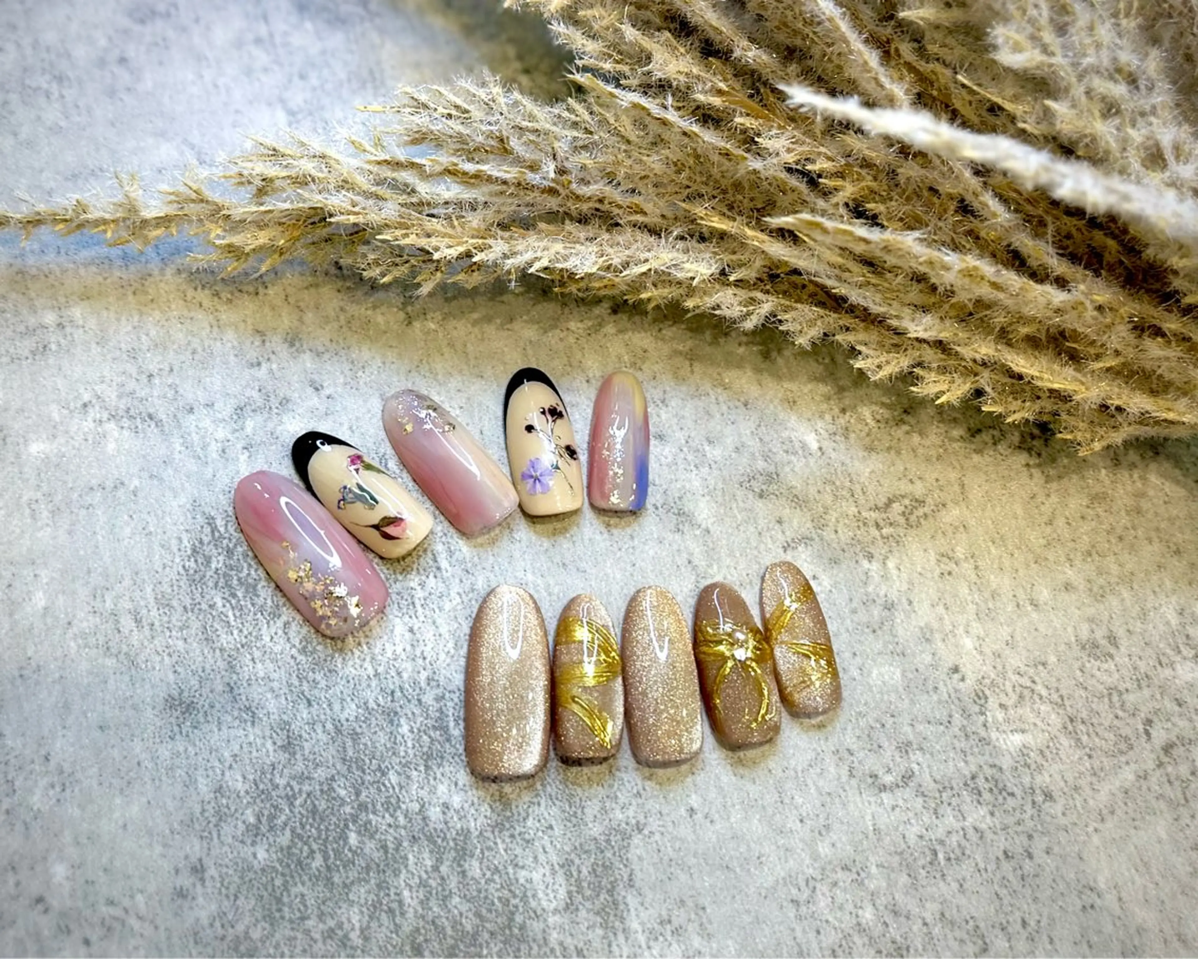 ネイル アートネイル フレンチネイル マグネットネイル ミラーネイル リボン nailsalon mieuxのネイルデザイン