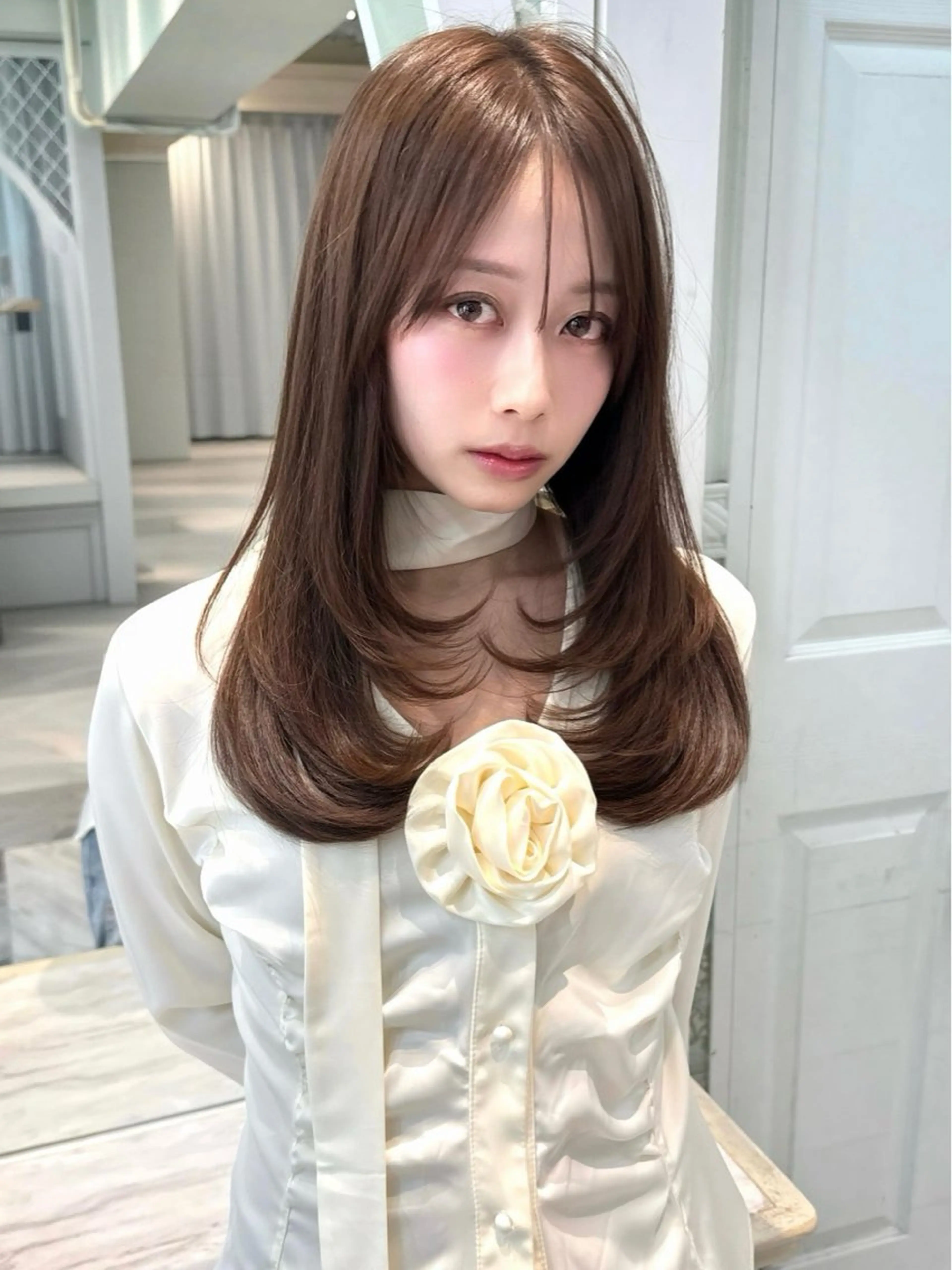 ミディアム カラー 木屋元一/透明感 /前髪/ショートボブのヘアスタイル