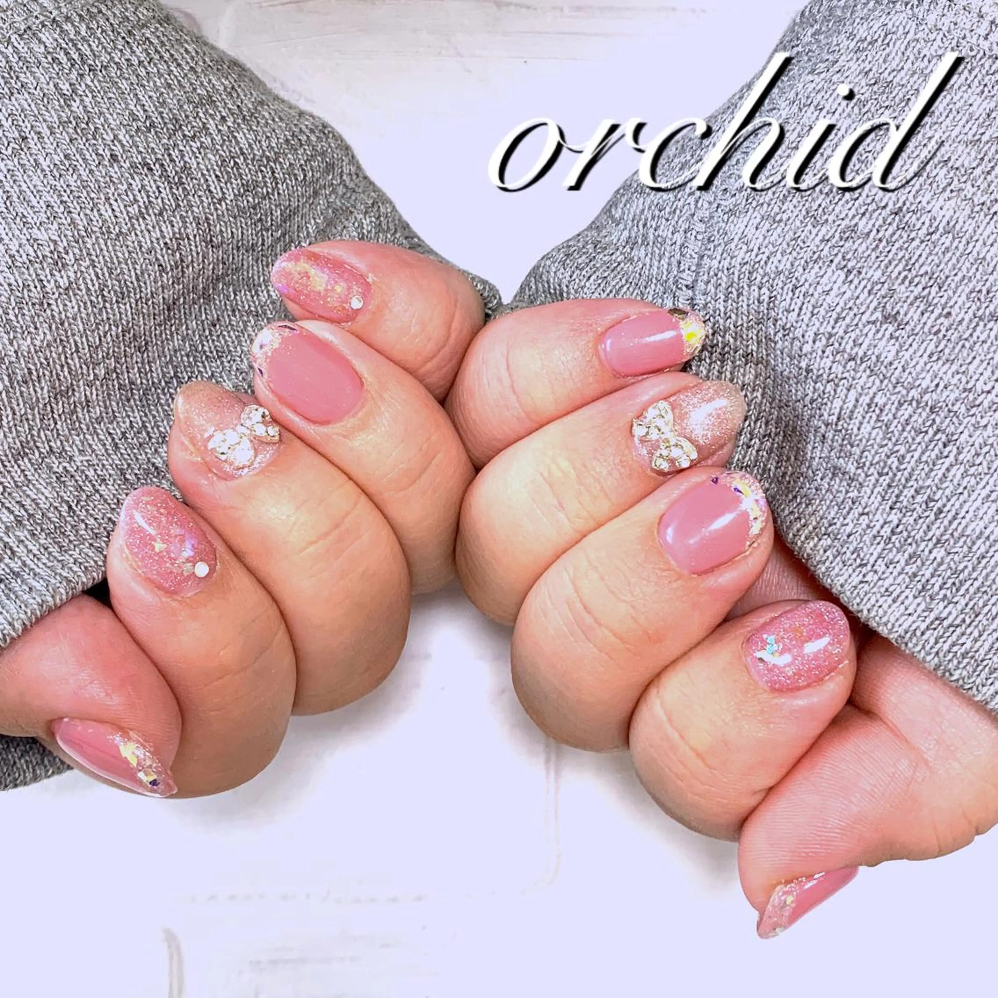 ネイル フレンチネイル ガラスフレンチ マグネットネイル orchid ♡オーキッドのネイルデザイン