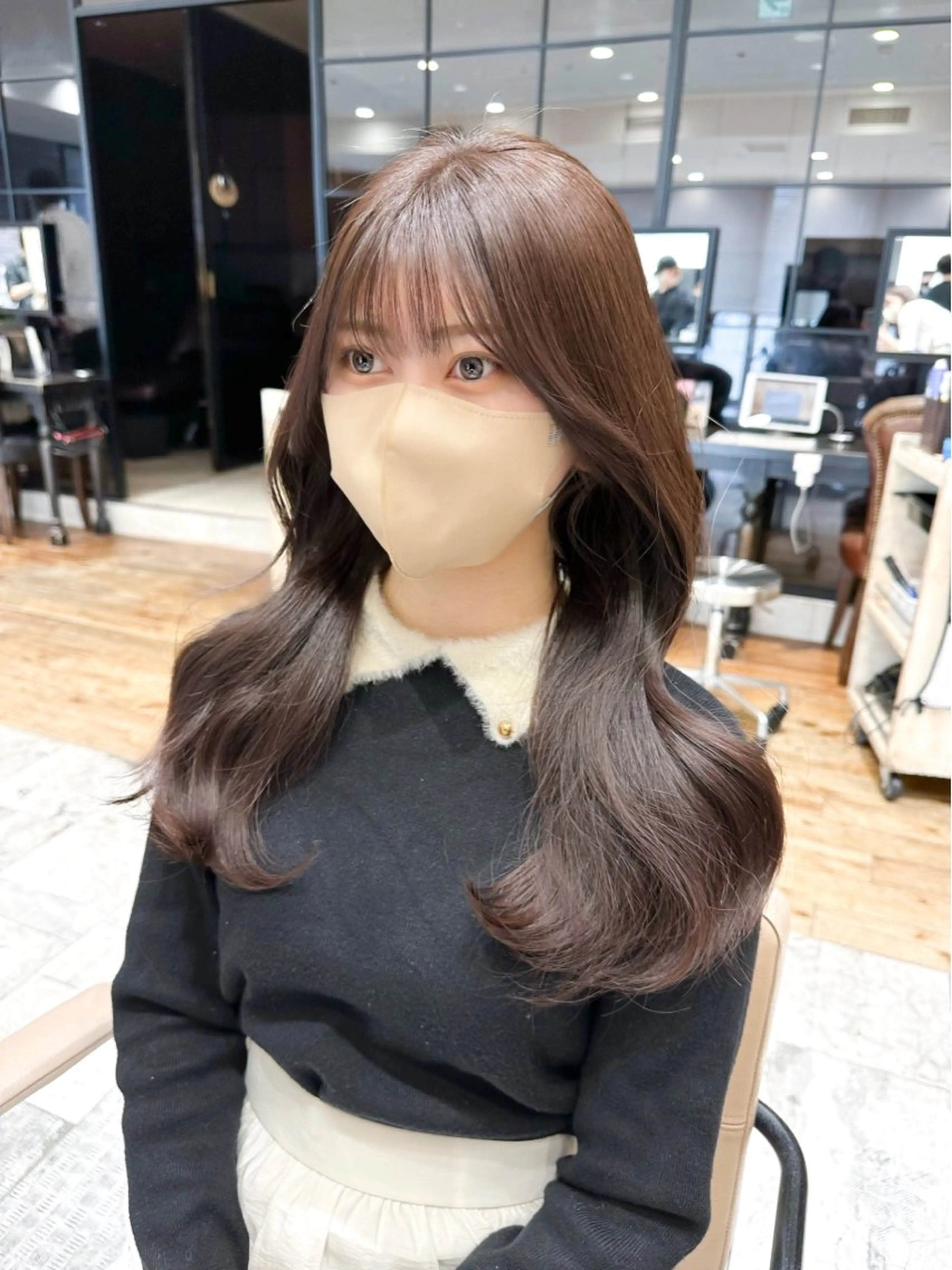 セミロング カラー ベージュカラー ブラウンカラー ブラウンベージュ くびれヘア 顔周りカット 顔周り/くびれヘア 韓国ヘア💕風間るなのヘアスタイル
