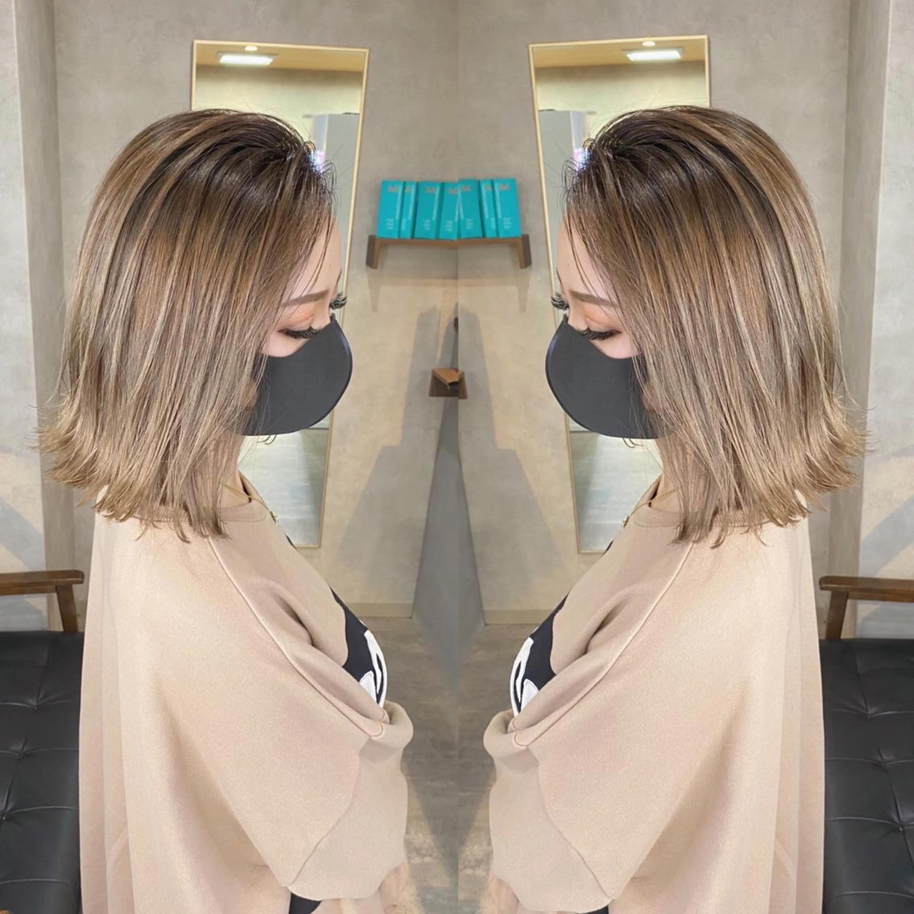 ミディアム カラー ダブルカラー ボブ 外ハネヘア カット ヘアカラー トリートメント RIENSリエンス ✂️木村康二✂️のヘアスタイル