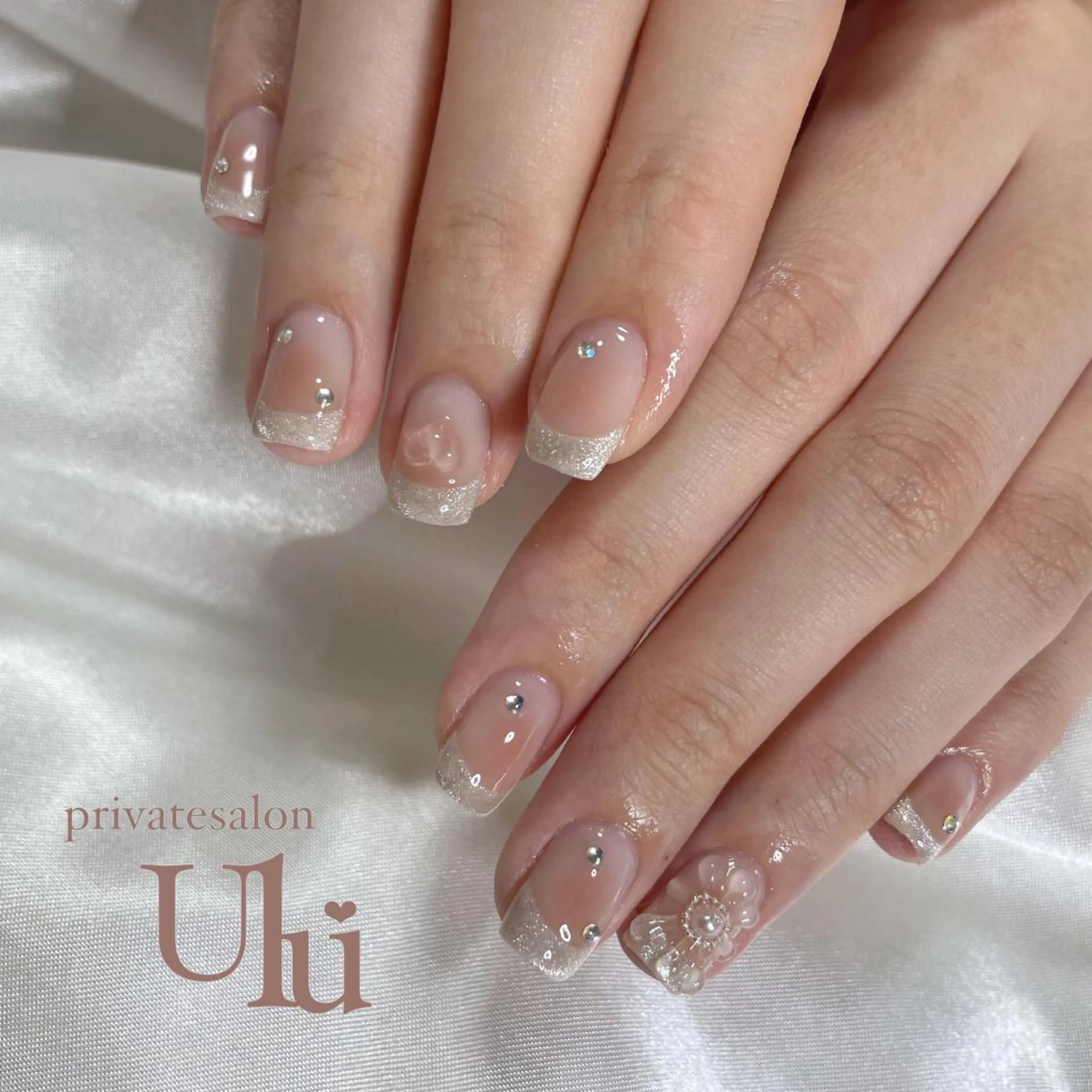 ネイル チークネイル フラワーネイル フレンチネイル ハート ぷっくりネイル nailsalon uluのネイルデザイン