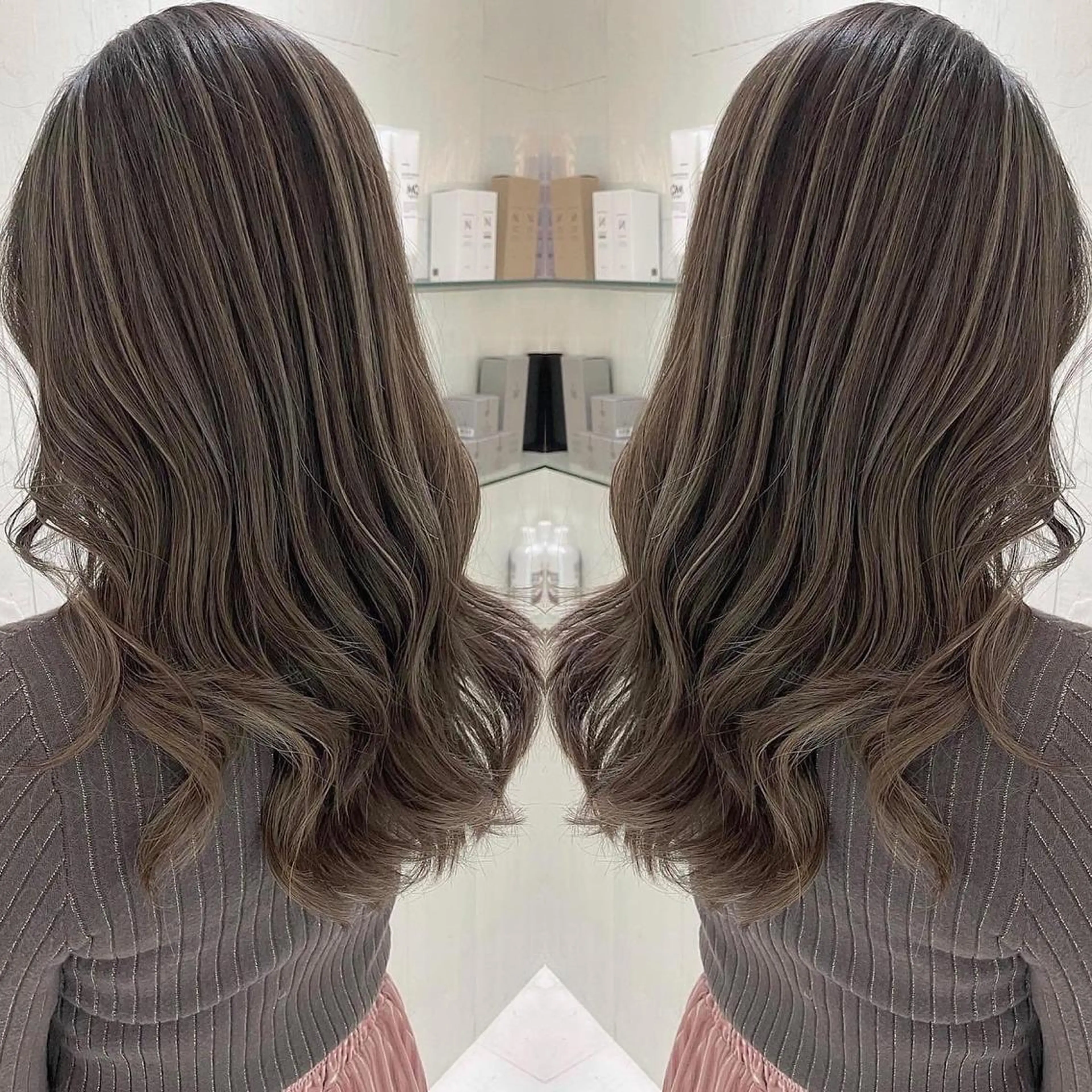 セミロング カラー アッシュ 透明感カラー ハイライトカラー オリーブグレー 外国人風カラー ヘアカラー トリートメント 河合秀明/ショート /ボブ/レイヤーのヘアスタイル