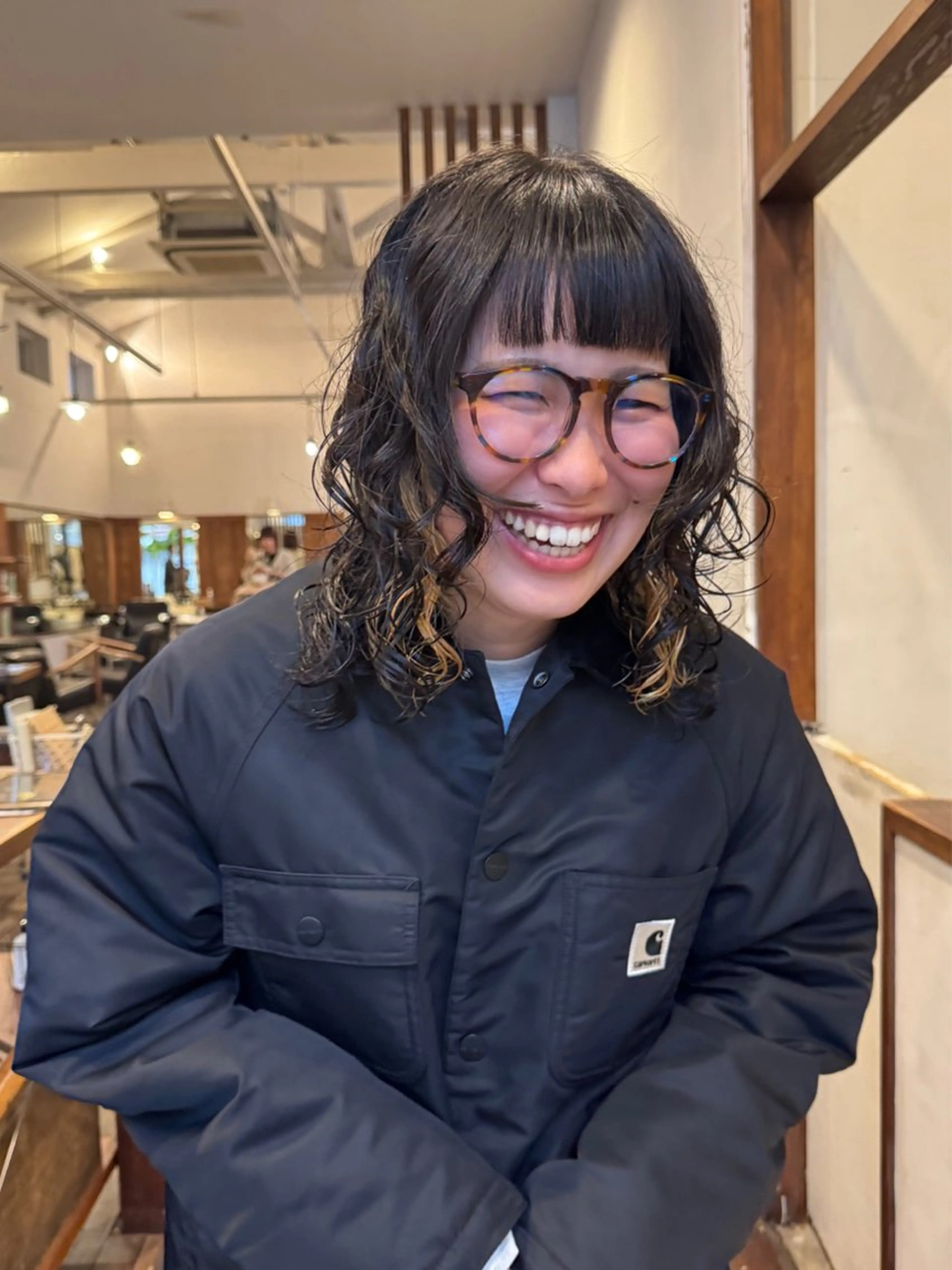 セミロング パーマ 顔周りカット カット パーマ MOK大阪梅田店 Asahiのヘアスタイル